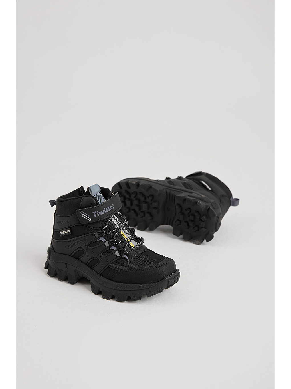Çocuk Unisex Siyah Füme Kalın Kauçuk Taban Lastik Bağcıklı Cırtlı Outdoor Trekking Bot-2
