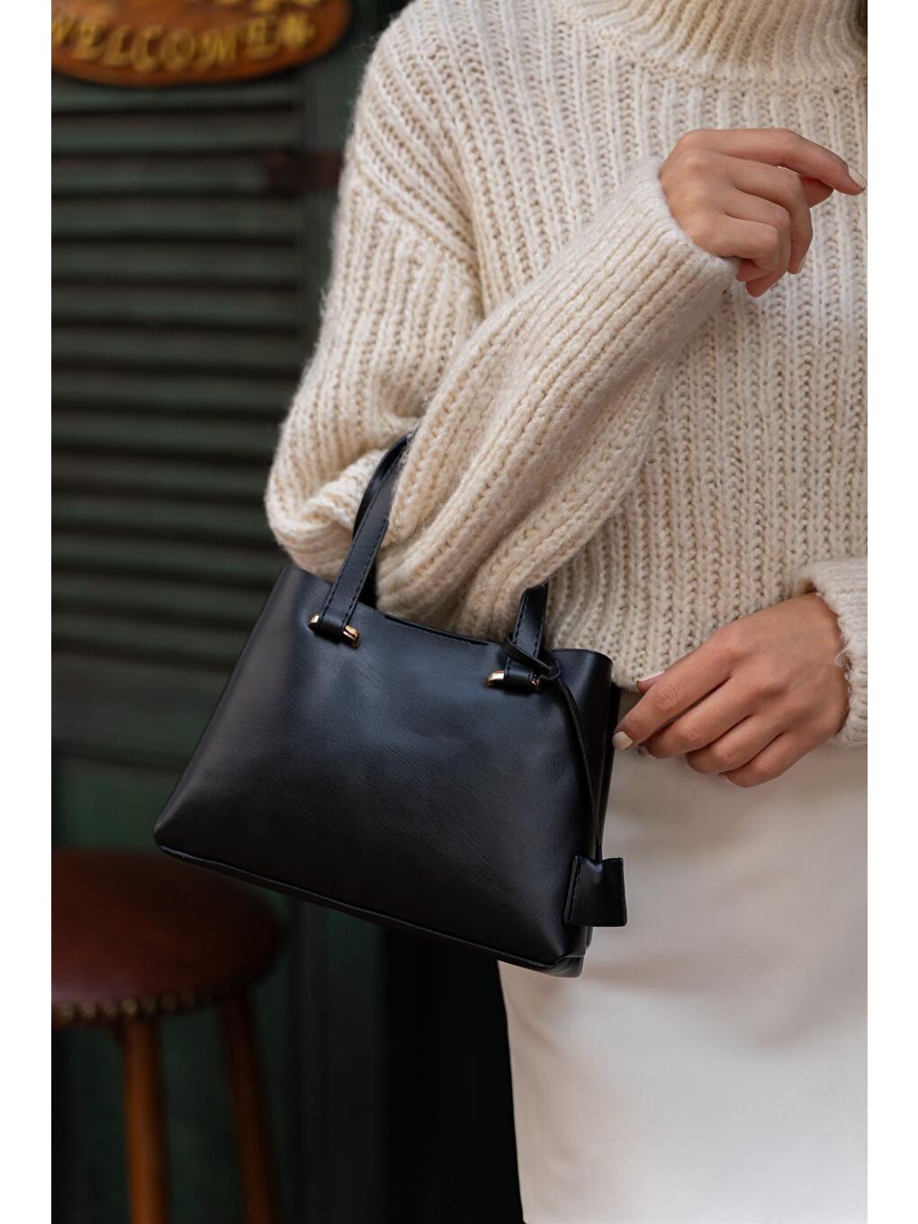 Melody Çift Bölmeli Çapraz Kadın Çanta - Siyah-4