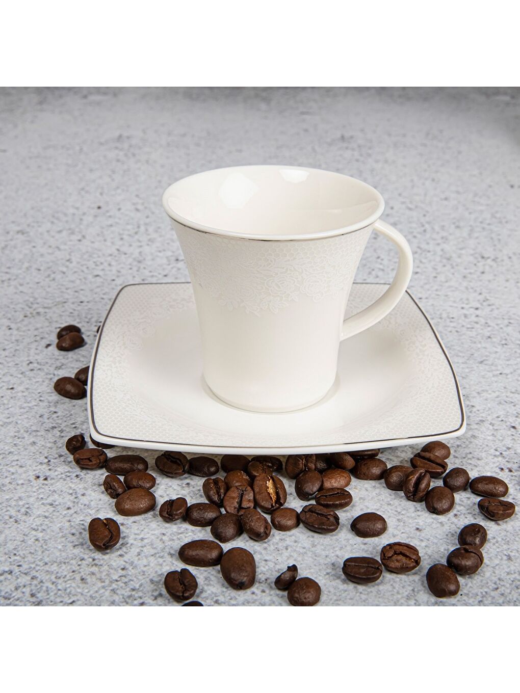 Ekru Caroline 12 Parça 6 Kişilik Bone Türk Kahvesi Takım - 5498-2