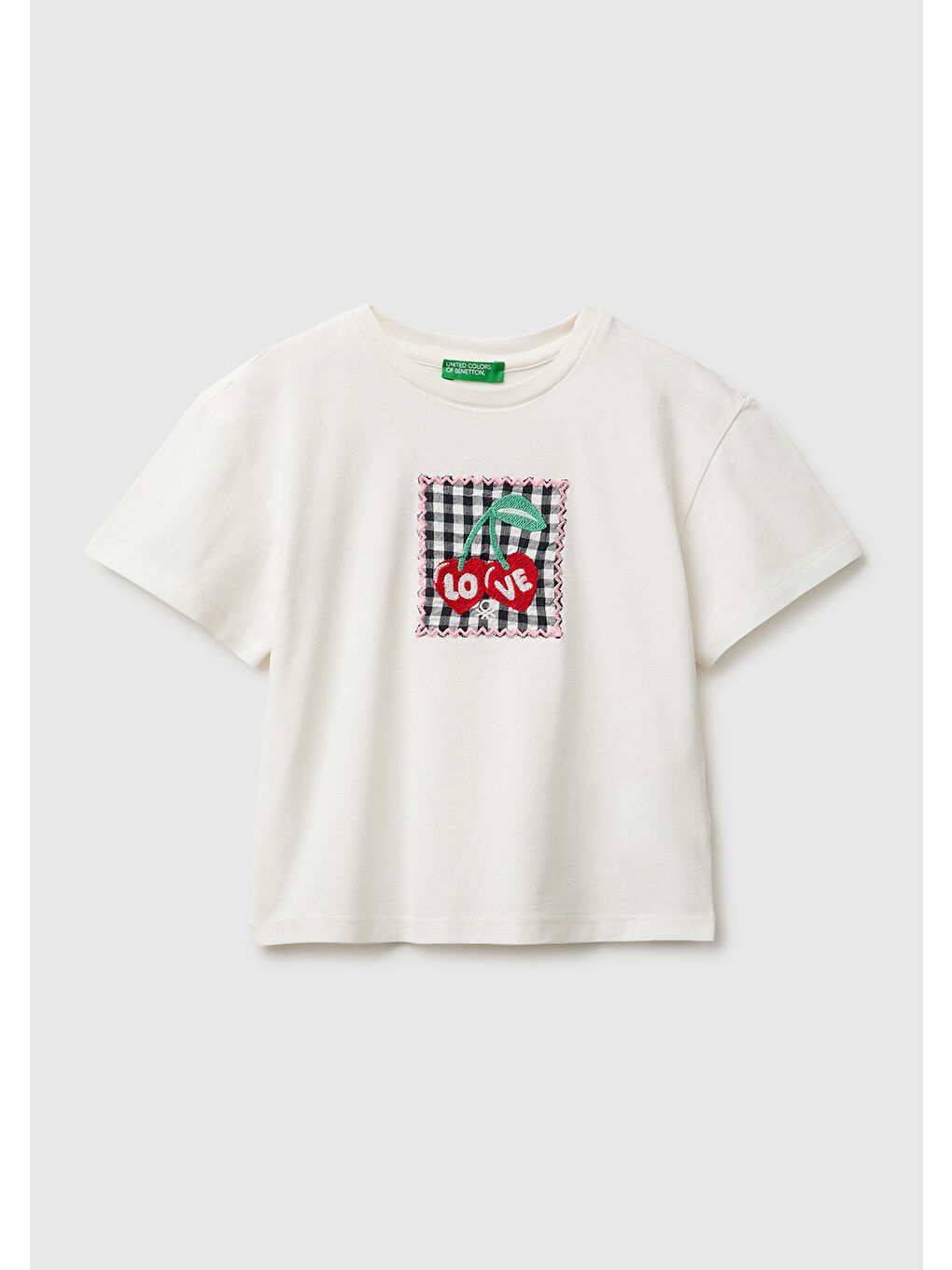Kız Çocuk Beyaz Aplike İşlemeli Kısa Kollu Bisiklet Yaka T-Shirt