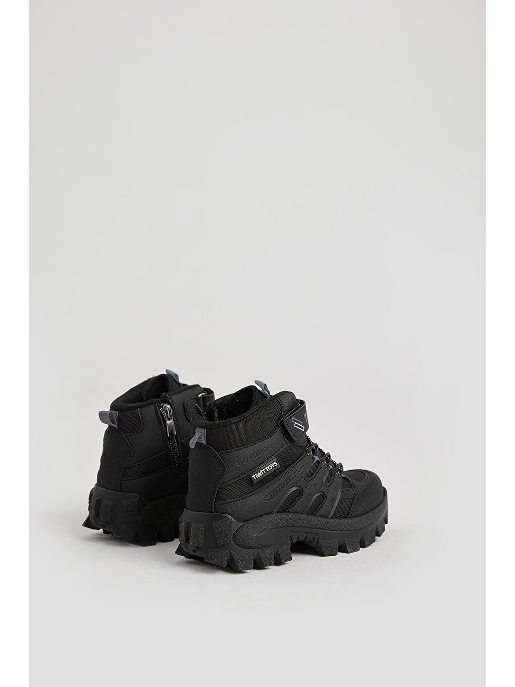 Çocuk Unisex Siyah Füme Kalın Kauçuk Taban Lastik Bağcıklı Cırtlı Outdoor Trekking Bot-3