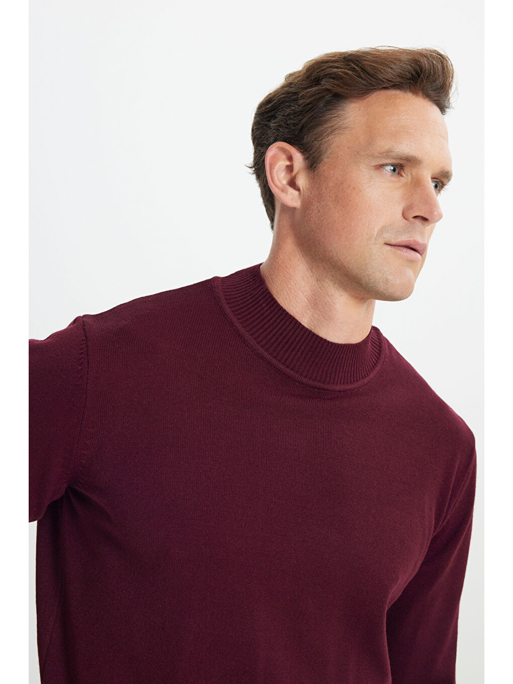 Erkek Bordo Tüylenme Yapmayan Anti-Pilling Standart Fit Yarım Balıkçı Yaka Triko Kazak-3