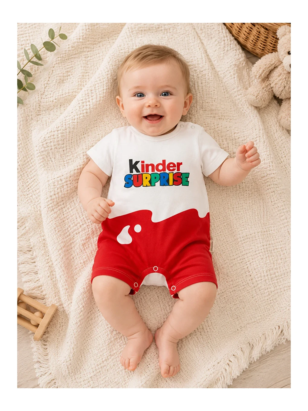 Kırmızı Kinder Sürpriz Kısa Kollu Tulum-3