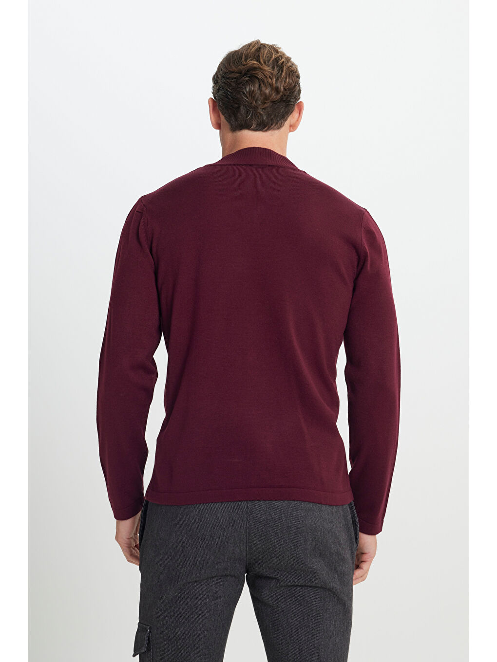 Erkek Bordo Tüylenme Yapmayan Anti-Pilling Standart Fit Yarım Balıkçı Yaka Triko Kazak-4