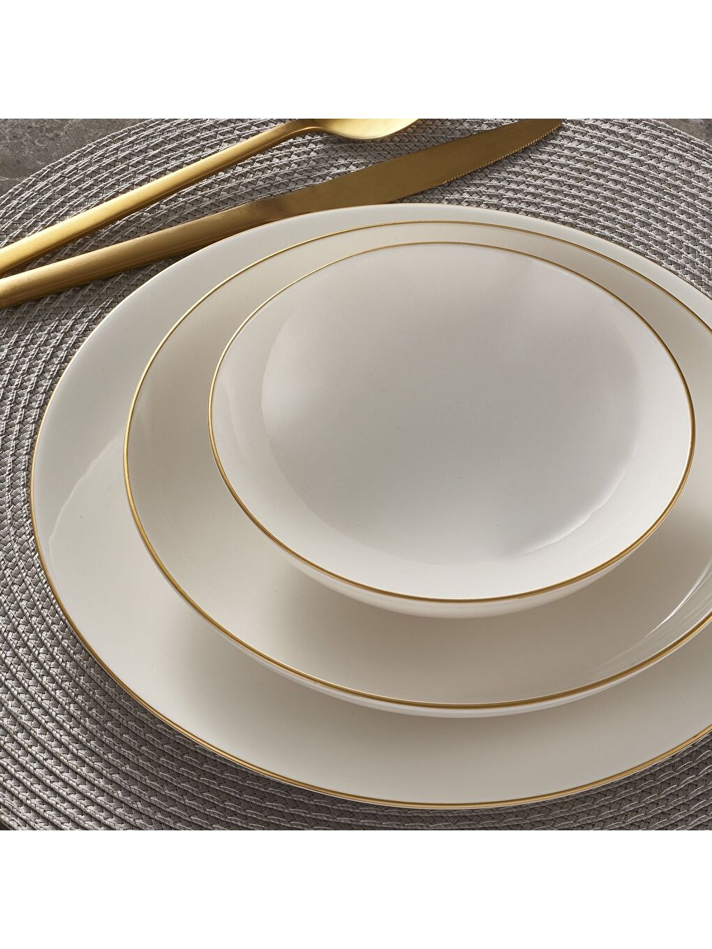 Ekru Camelia 24 Parça 6 Kişilik Bone Yemek Takımı - Gold-2