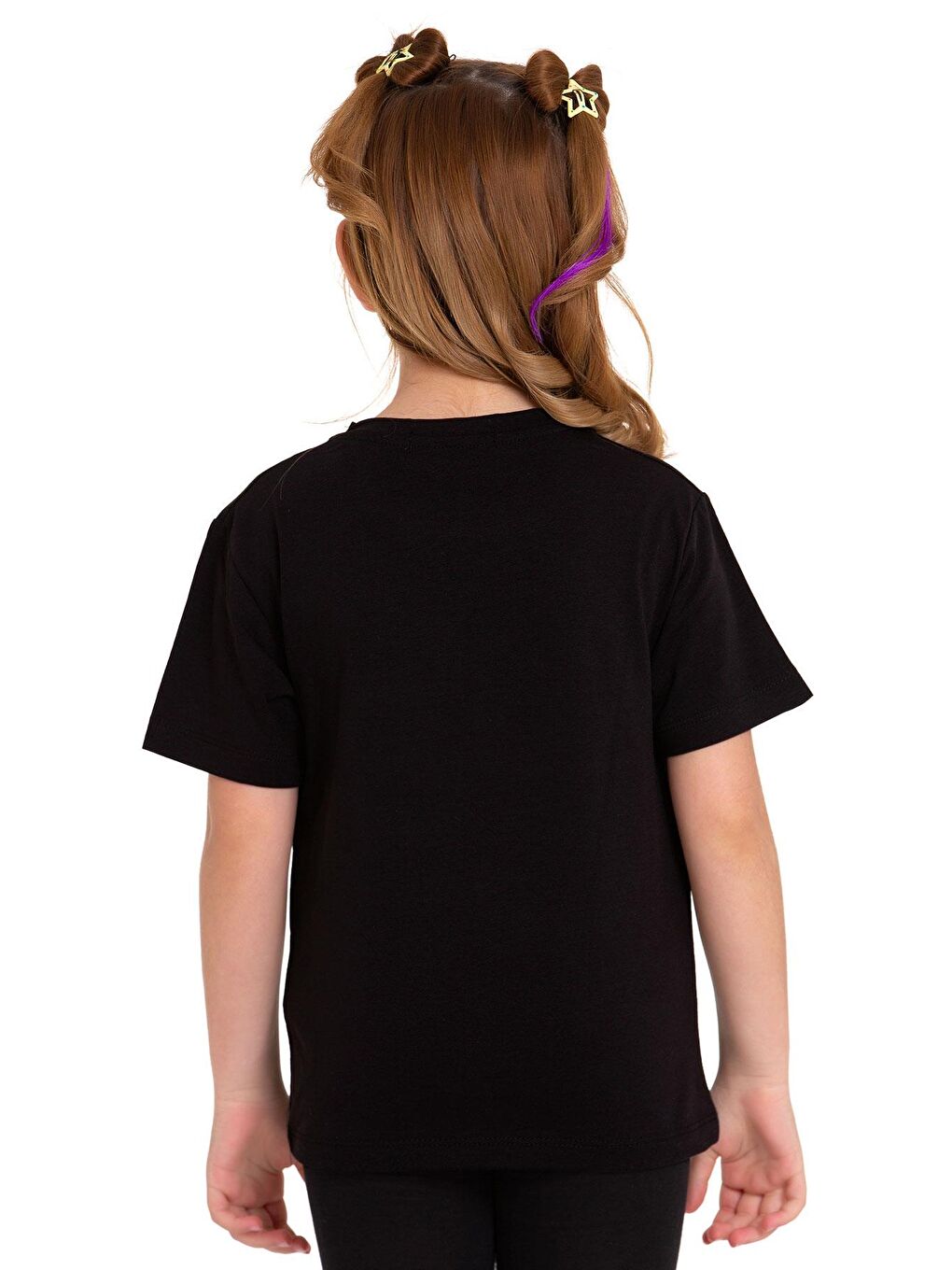 Bisiklet Yaka Kısa Kol Baskısız Siyah Renk Kız Çocuk Tshirt-3