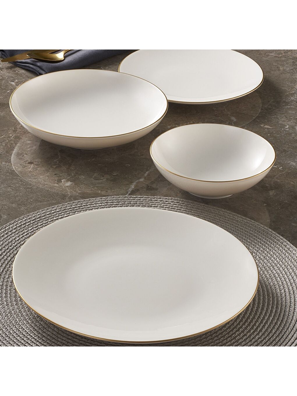 Ekru Camelia 24 Parça 6 Kişilik Bone Yemek Takımı - Gold-3