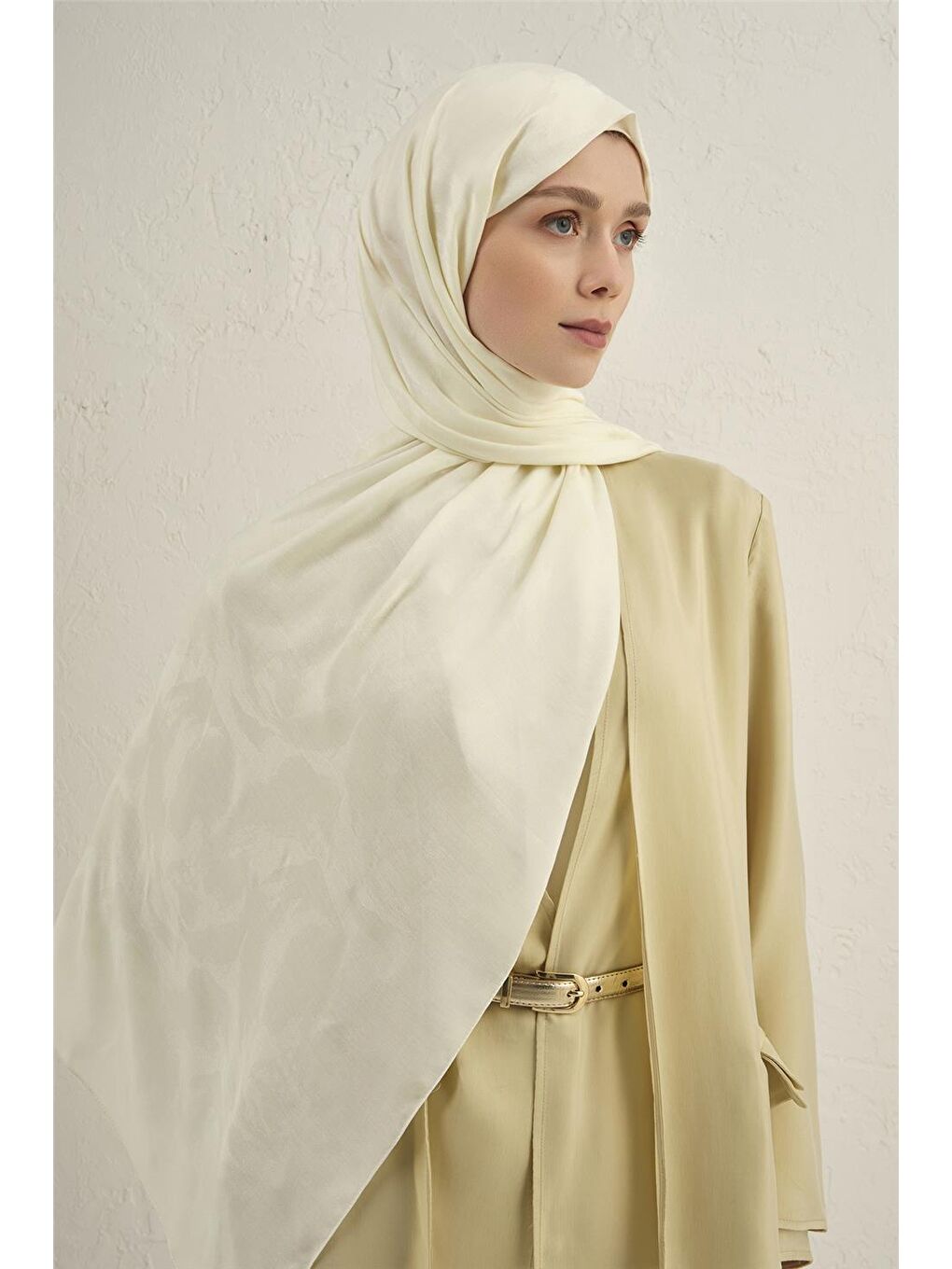 Ekru Lyocell Viscon Dalga Desen Şal 1 58-1