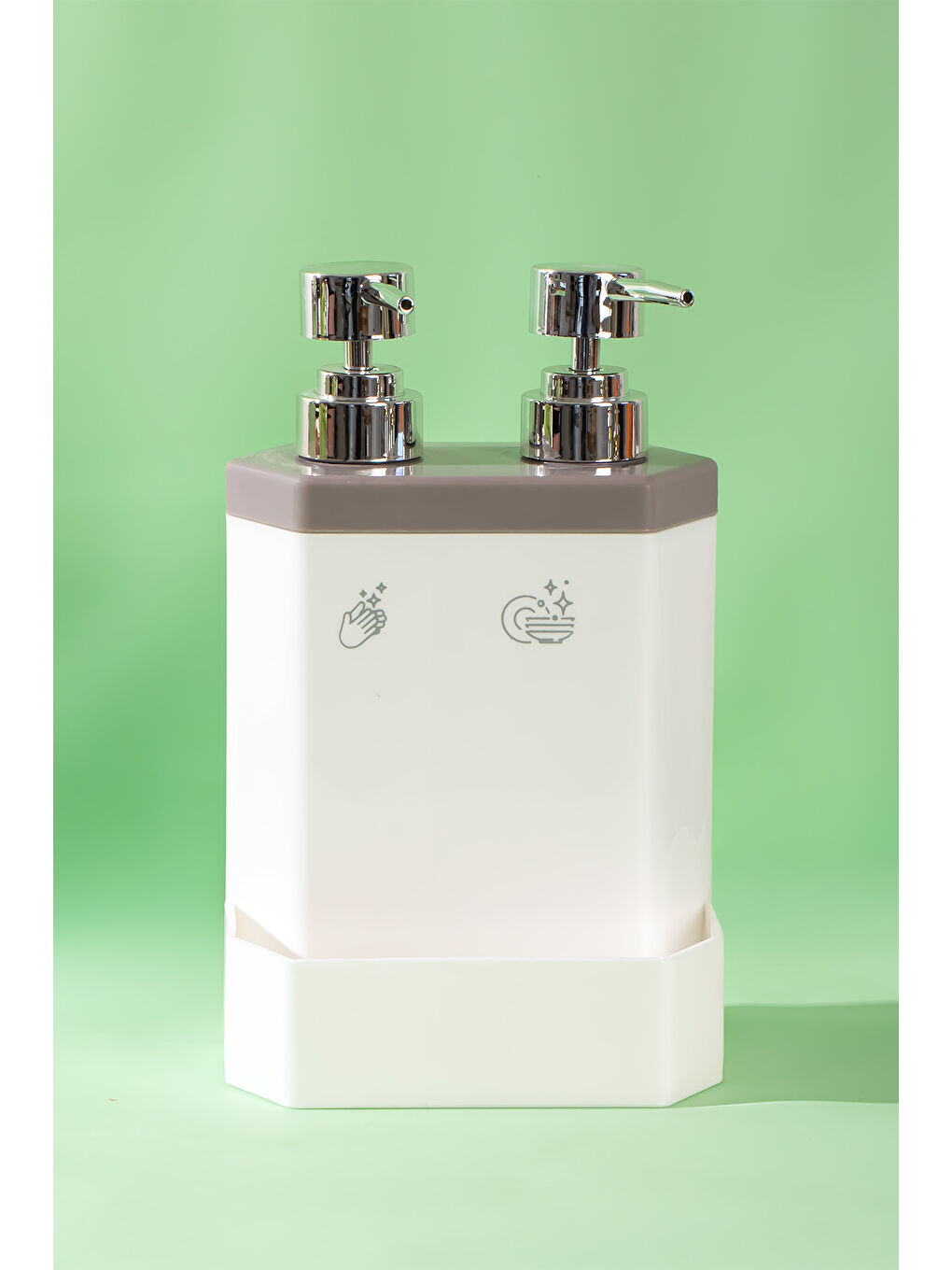 Bej Marlon Lecce 2'li Süngerlik Hazneli Mutfak Plastik Sıvı Sabunluk Kahverengi-2