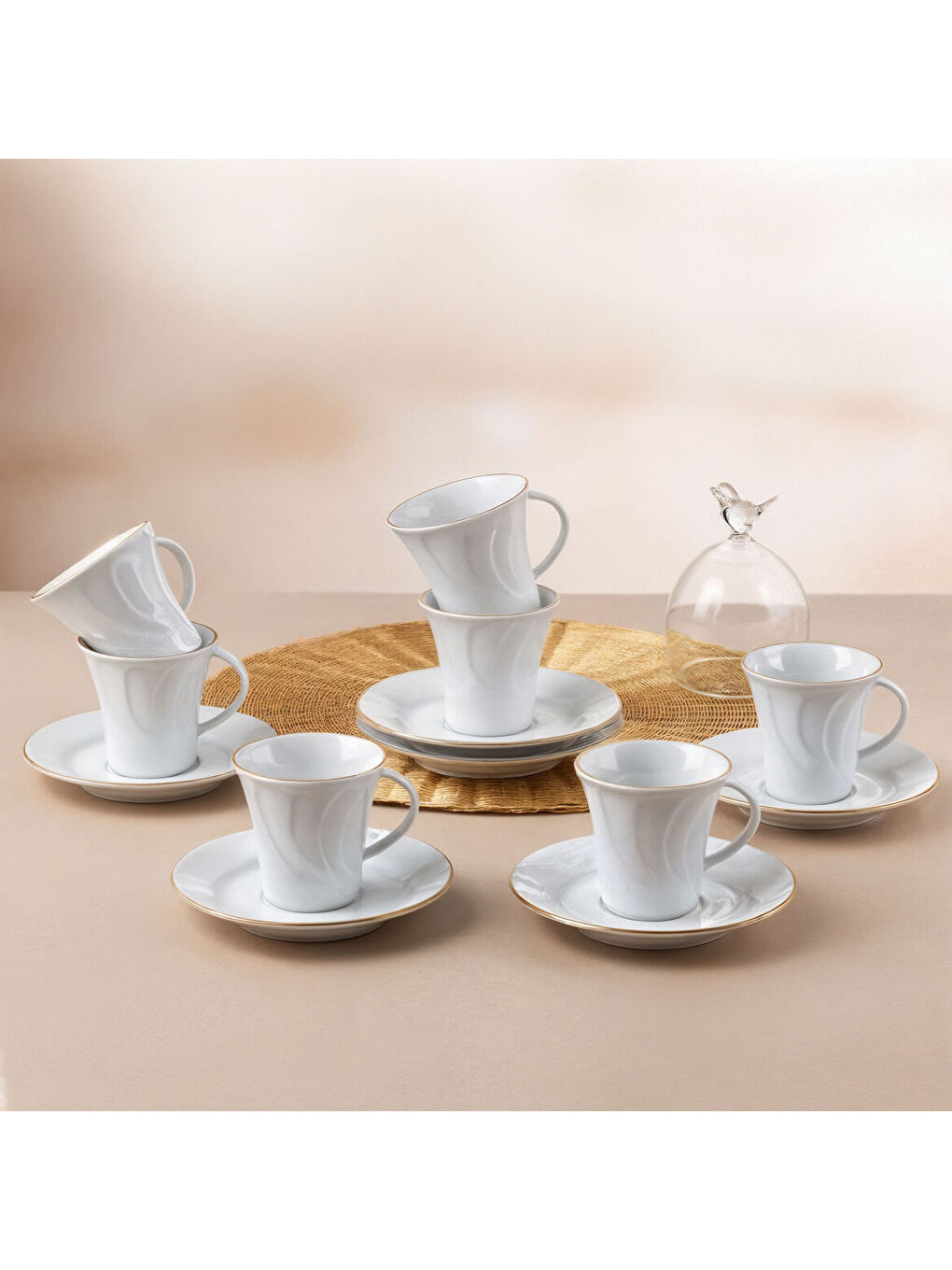 Ekru Soprano 12 Parça 6 Kişilik Türk Kahvesi Takımı - 23-2