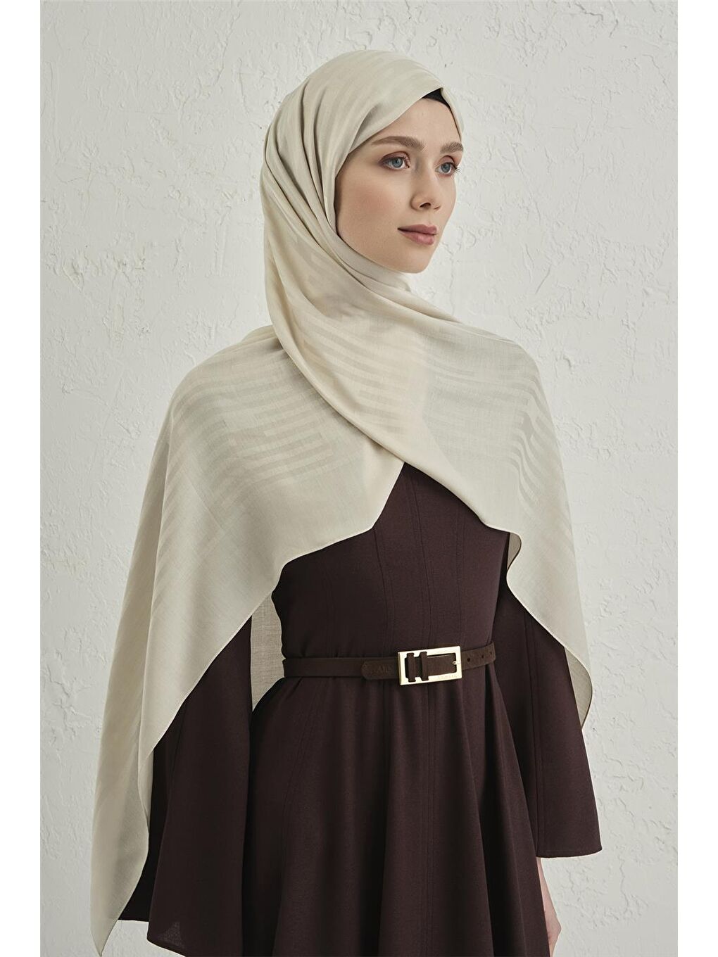 Ekru Lyocell Viscon Stripes Şal 2 04