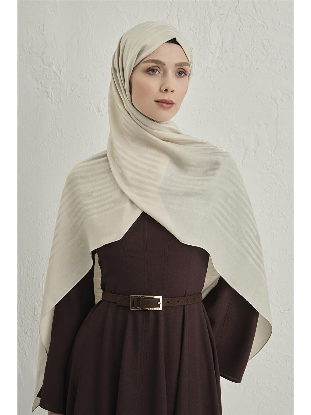 Ekru Lyocell Viscon Stripes Şal 2 04-1