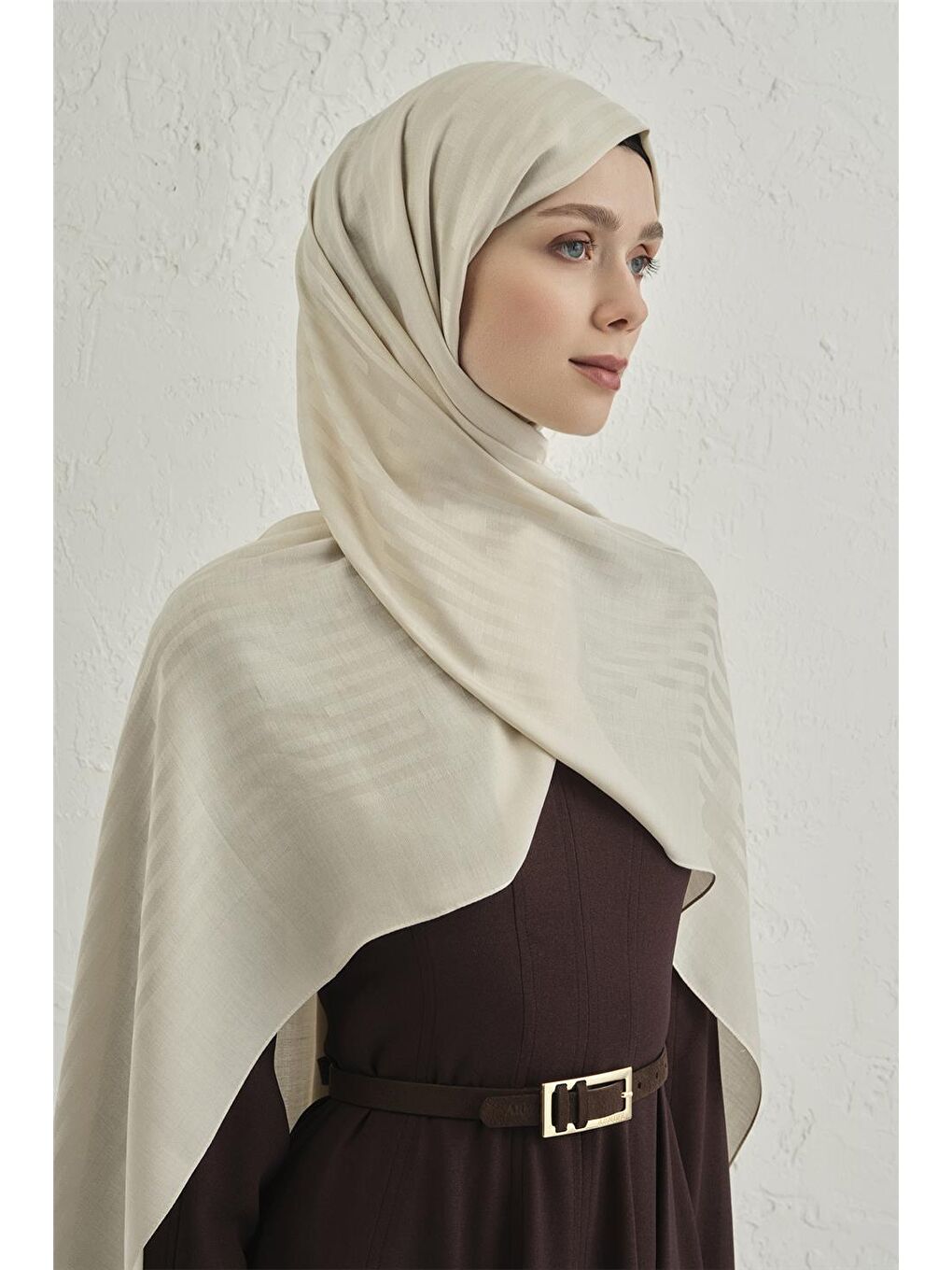 Ekru Lyocell Viscon Stripes Şal 2 04-2