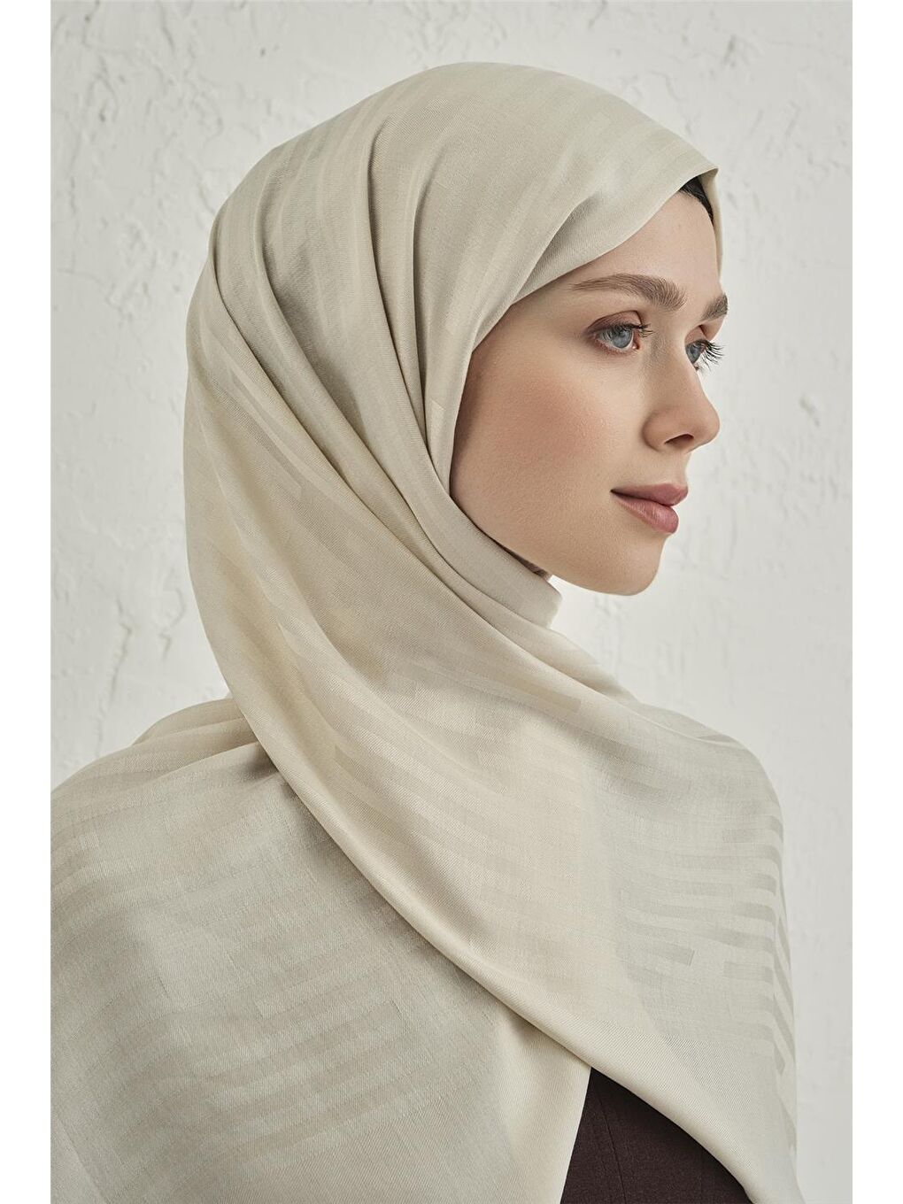 Ekru Lyocell Viscon Stripes Şal 2 04-3