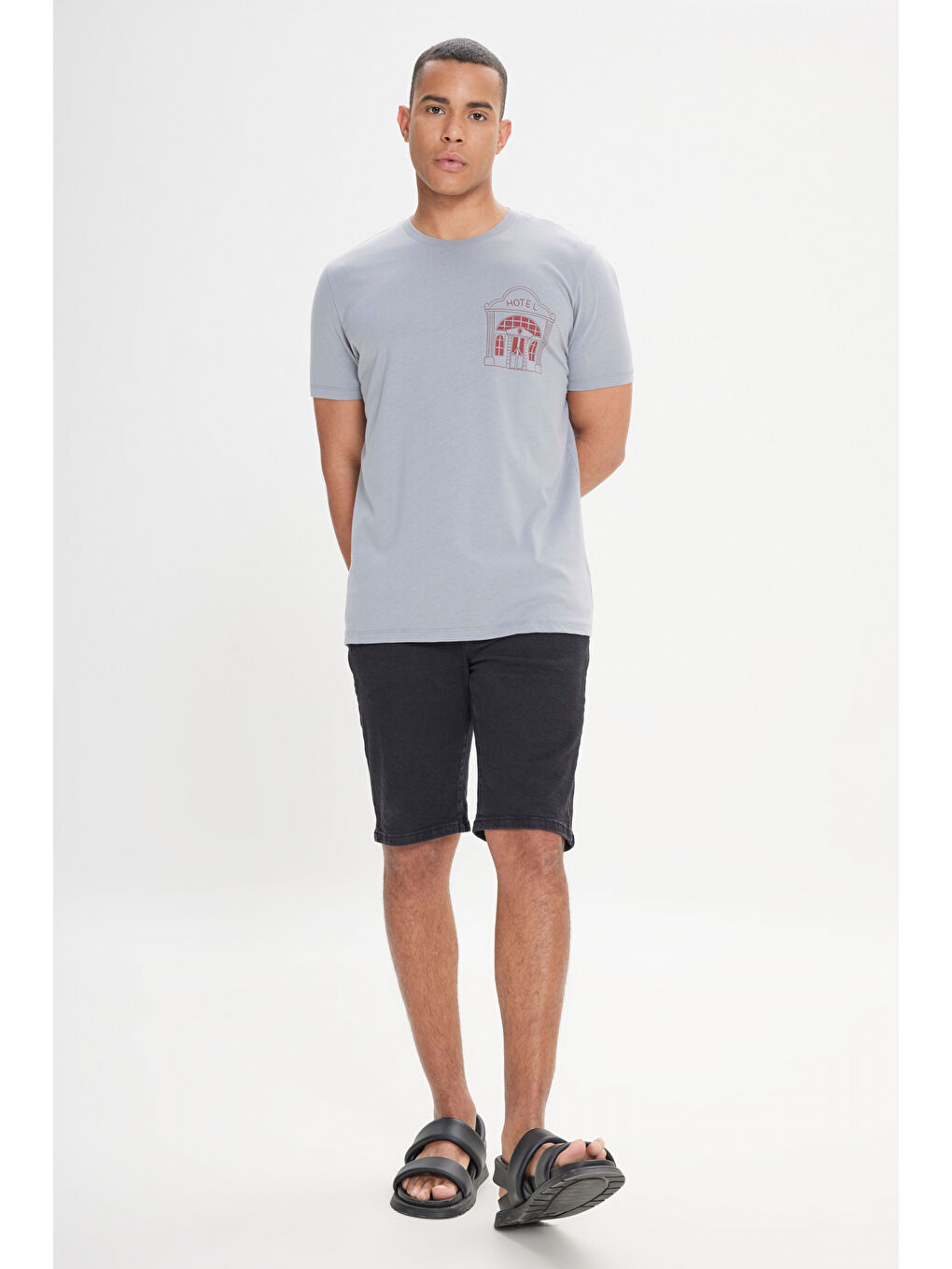 Erkek Gri Standart Fit Normal Kesim %100 Pamuk Baskılı Bisiklet Yaka Tişört-2