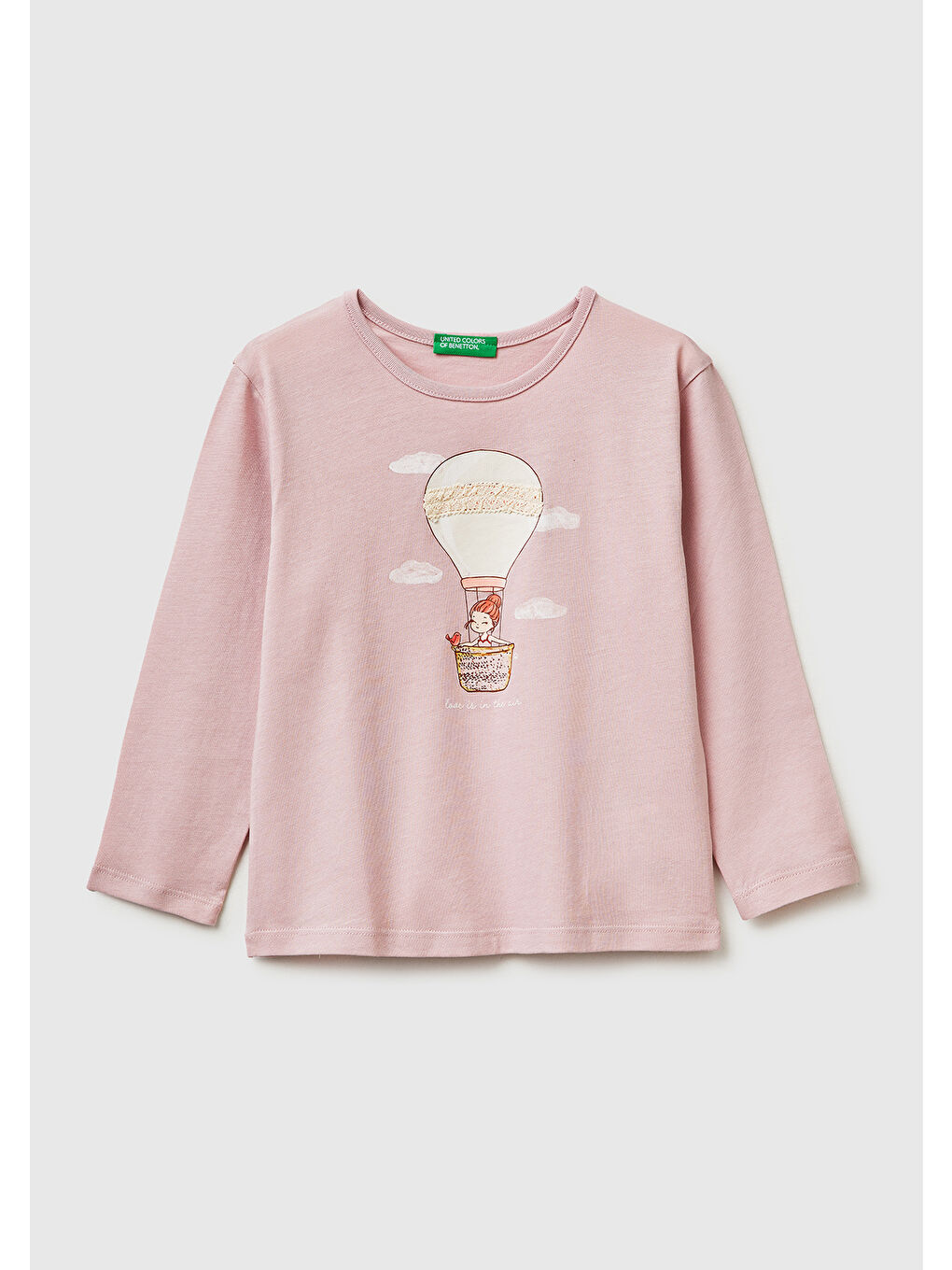 Pembe Kız Çocuk Gül Kurusu Baskılı Uzun Kollu Bisiklet Yaka T-Shirt
