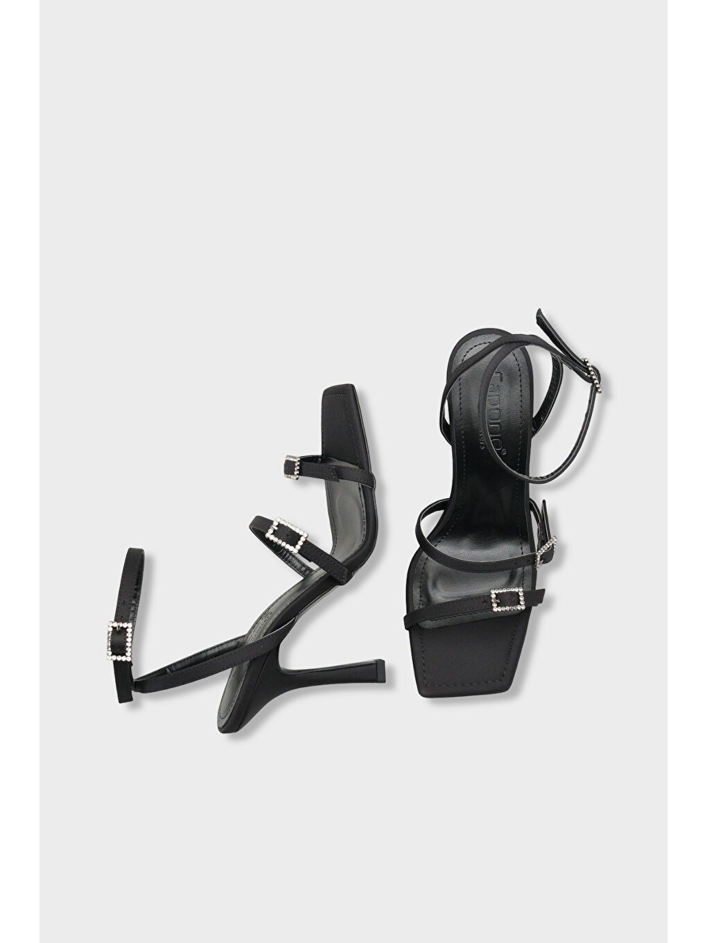 Siyah Connie Küt Burunlu Bilekten Bantlı Taşlı Tokalı Orta Topuklu Kadın Ayakkabı-4