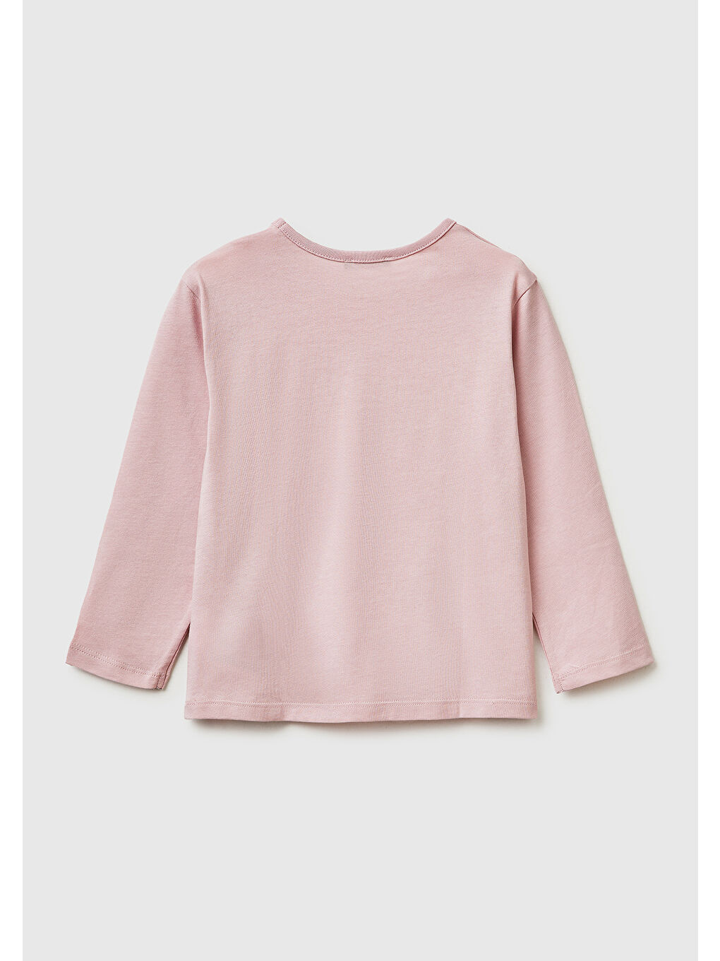Pembe Kız Çocuk Gül Kurusu Baskılı Uzun Kollu Bisiklet Yaka T-Shirt-1