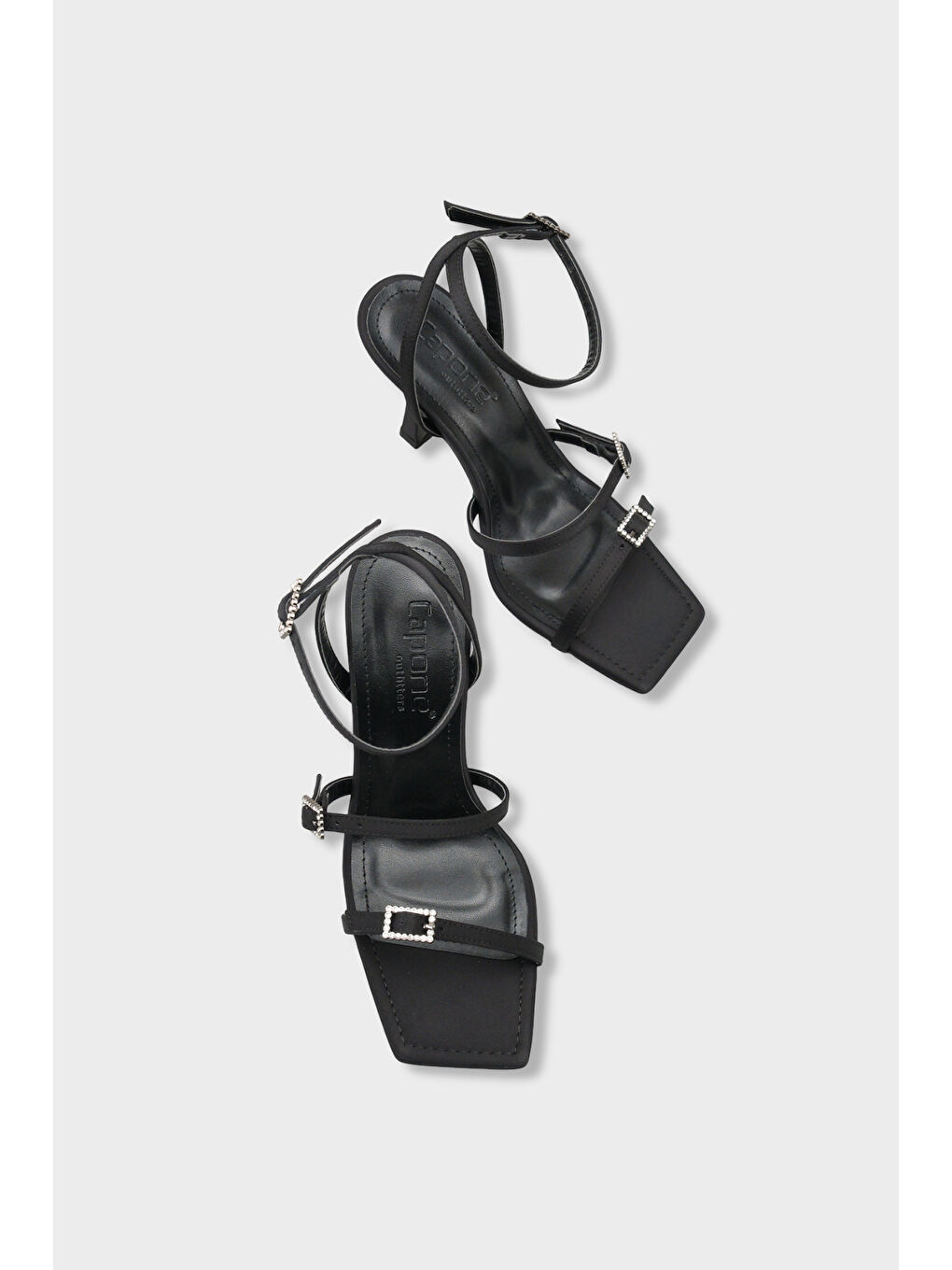 Siyah Connie Küt Burunlu Bilekten Bantlı Taşlı Tokalı Orta Topuklu Kadın Ayakkabı-5