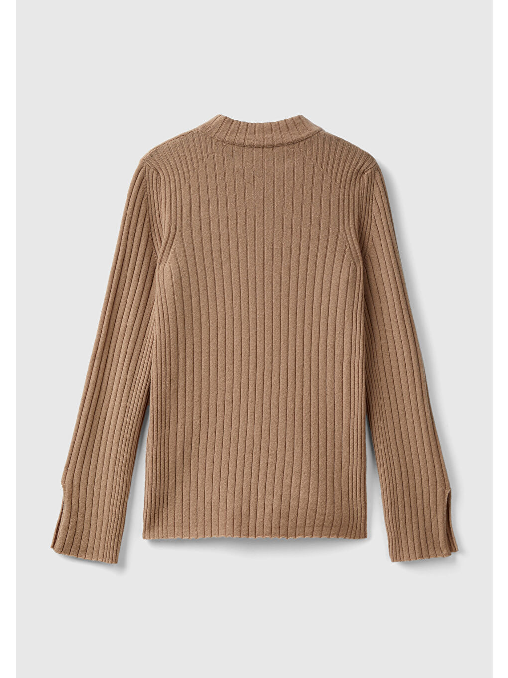 Kadın Kahverengi Yün Karışımlı Kol Ucu Yırtmaçlı Yarım Balıkçı Kazak-2