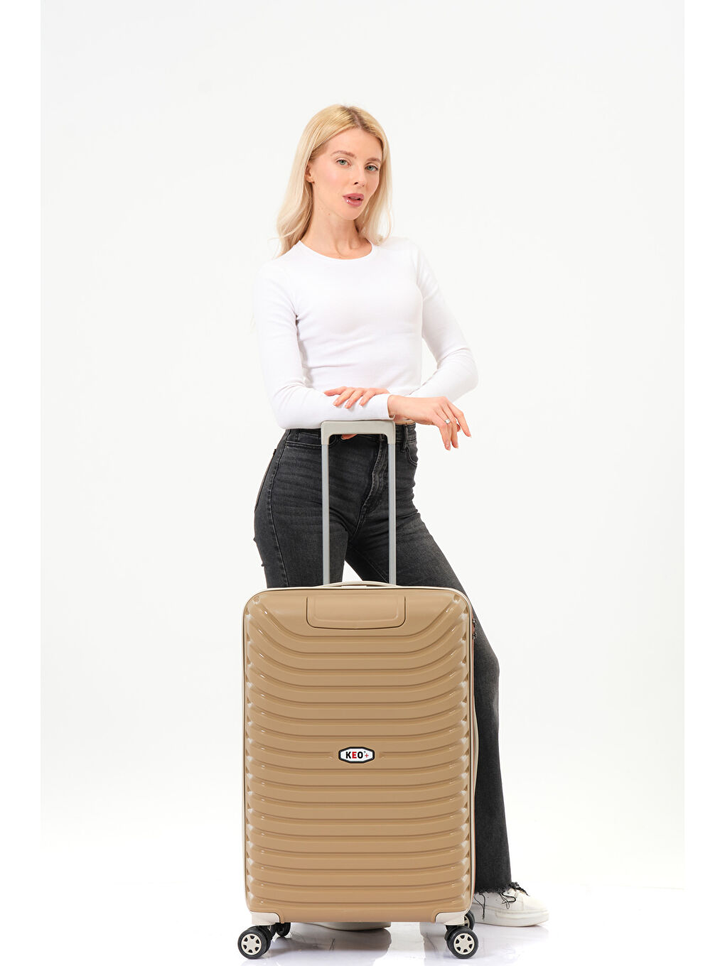 Sarı Orta Boy Gold-Krem PP Valiz-2