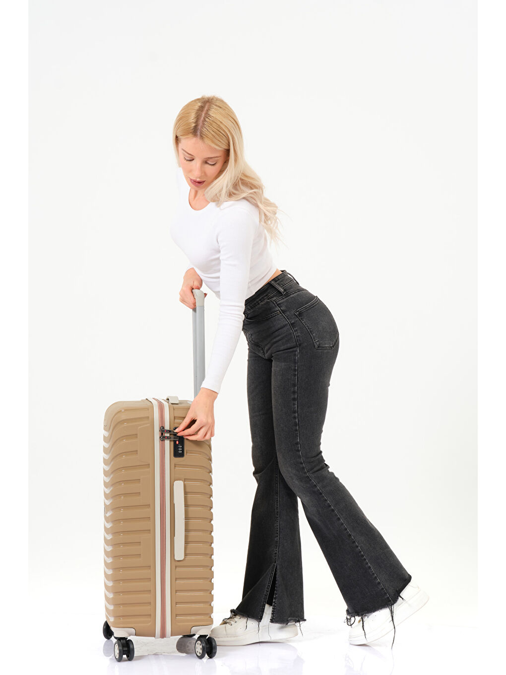 Sarı Orta Boy Gold-Krem PP Valiz-3