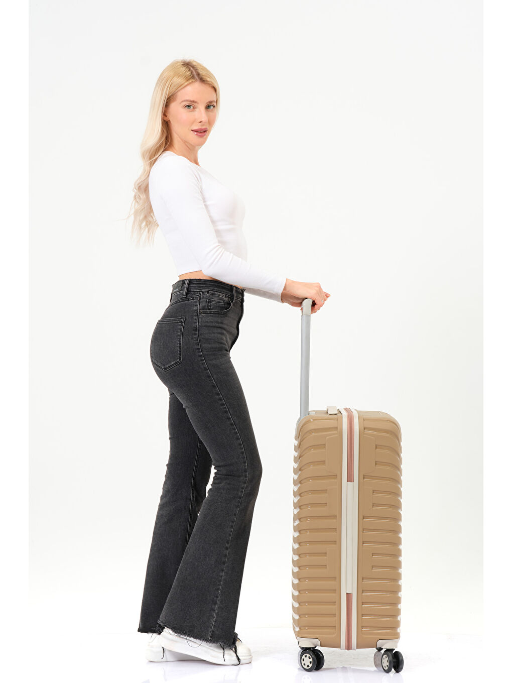 Sarı Orta Boy Gold-Krem PP Valiz-4