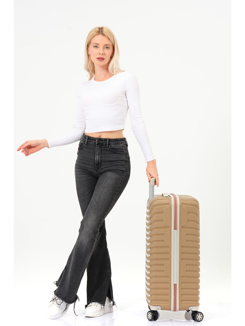 Sarı Orta Boy Gold-Krem PP Valiz-5