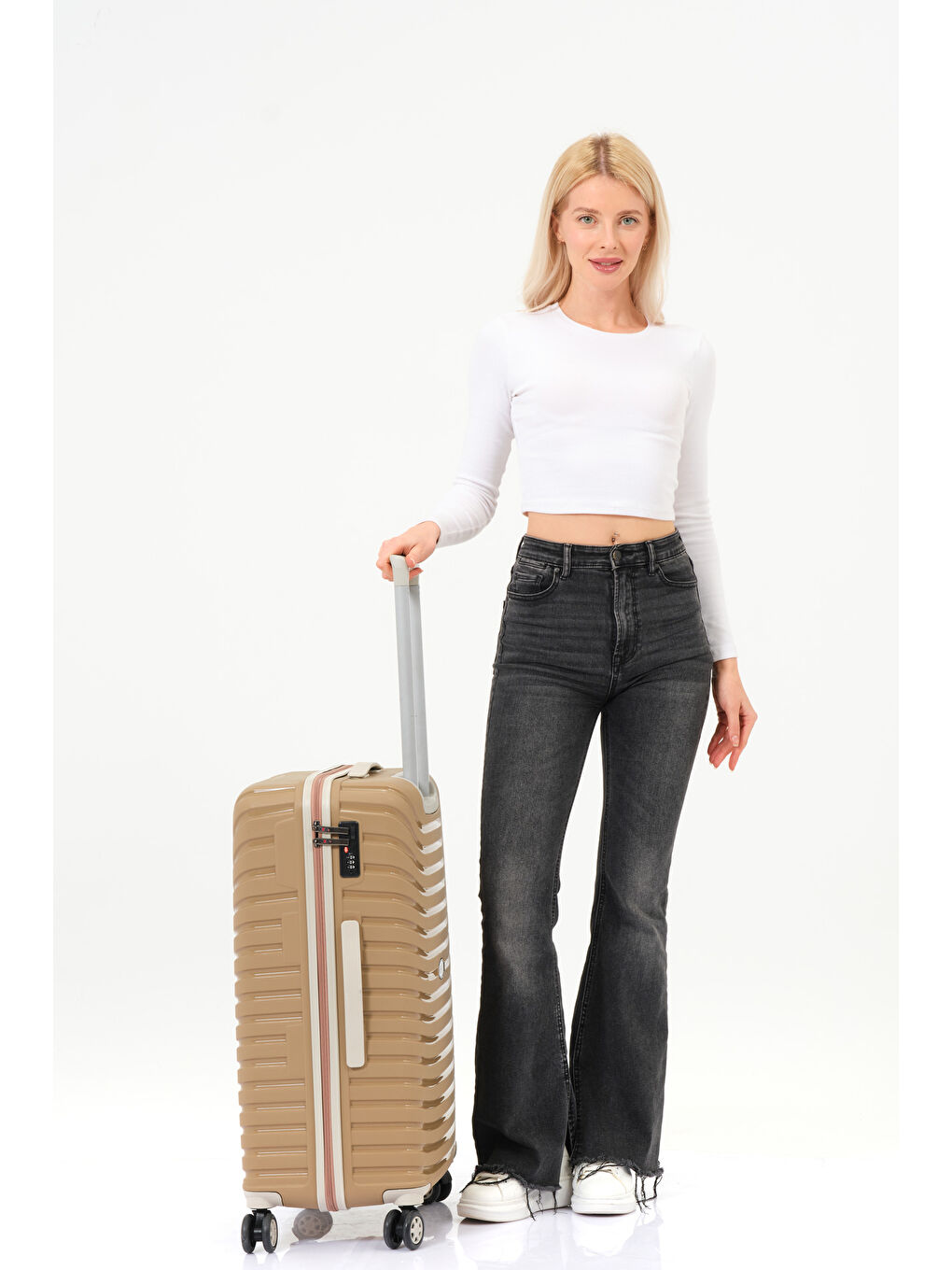 Sarı Orta Boy Gold-Krem PP Valiz-7