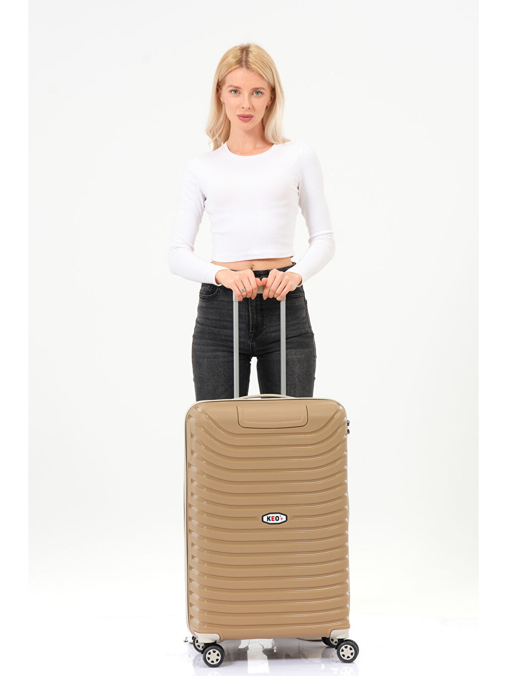 Sarı Orta Boy Gold-Krem PP Valiz-8