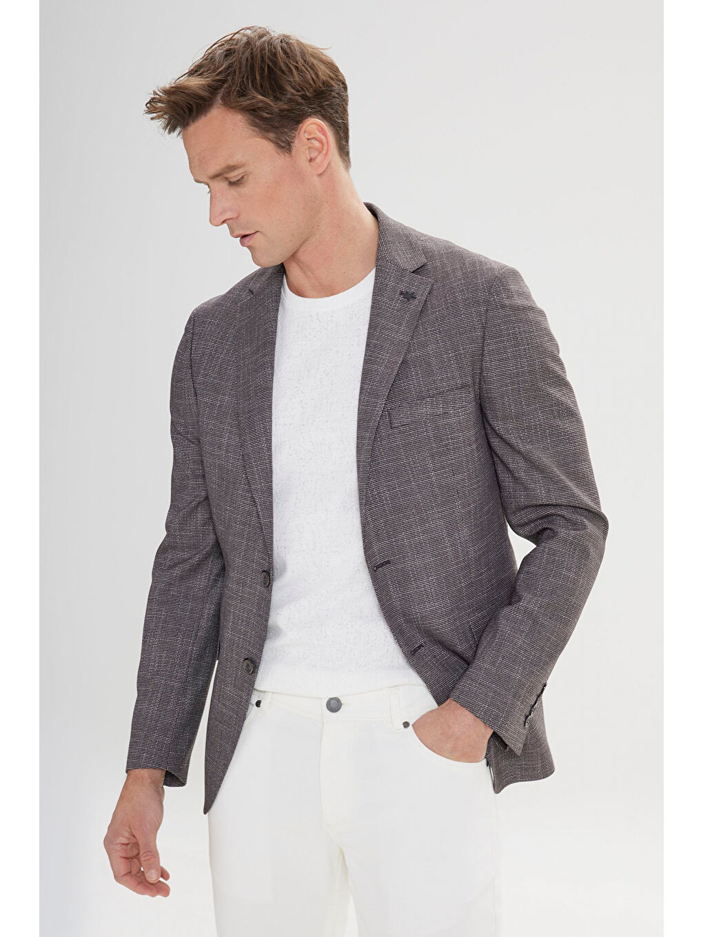 Erkek Siyah-Bordo Slim Fit Dar Kesim Mono Yaka Desenli Blazer Ceket-3