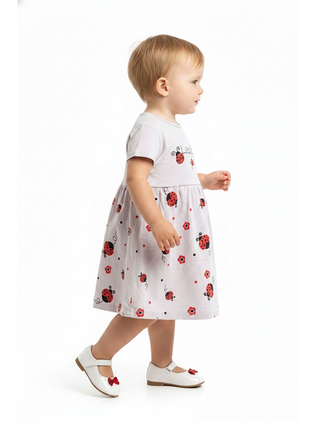 Lila Kız Bebek Bisiklet Yaka Kısa Kollu Belden Oturtmalı Baskılı Elbise  22270-1