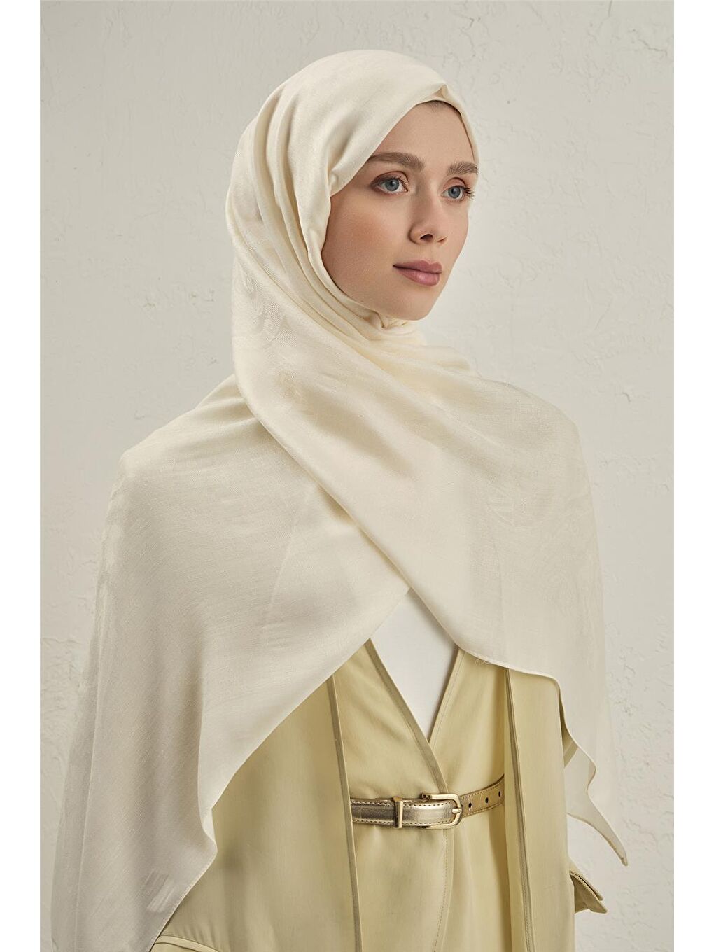 Ekru Woolair Dalga Monogram Şal 1 39-1