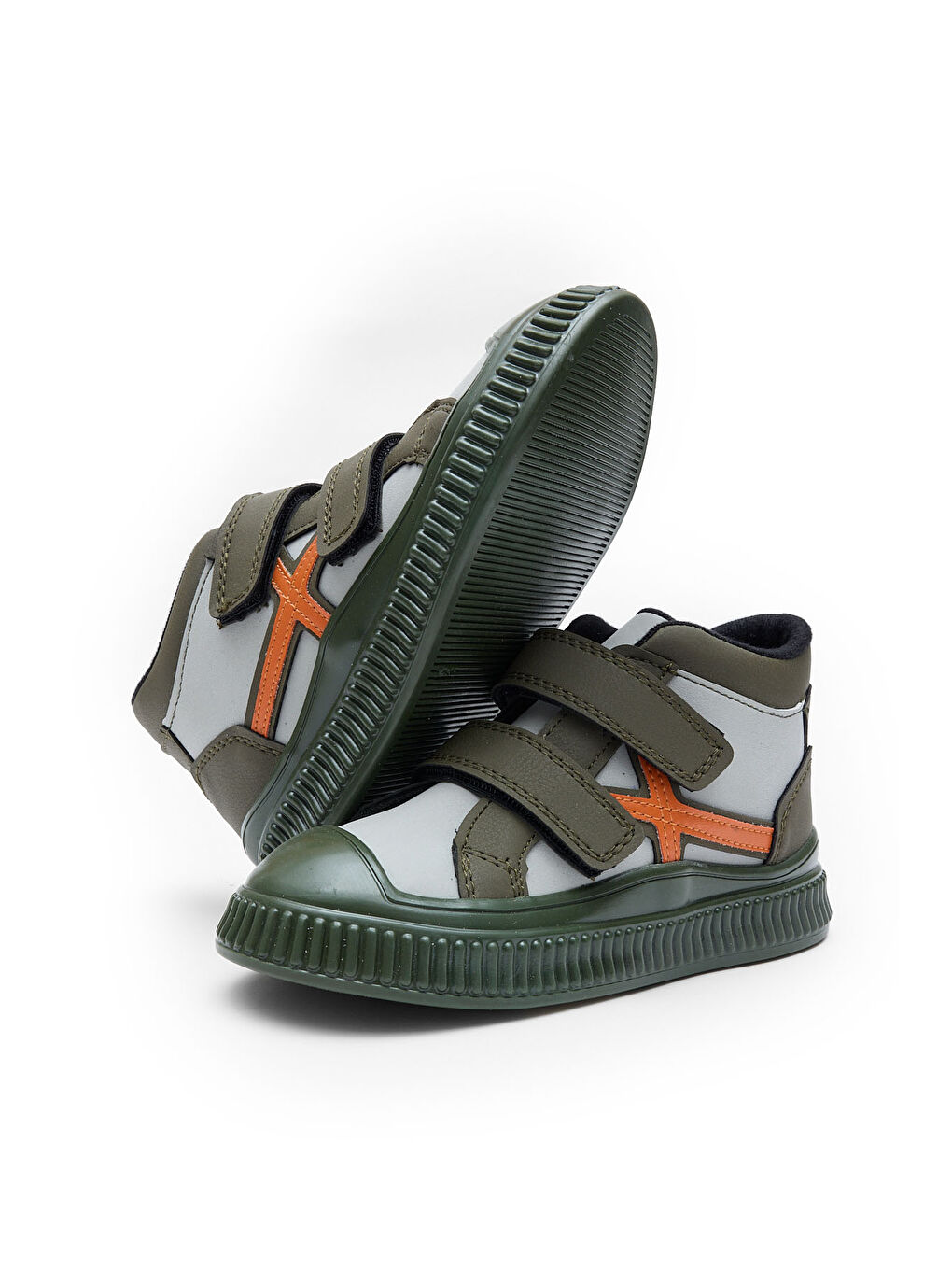 Çocuk Unisex Haki Esnek Termo Taban Çift Cırtlı Şerit Desenli Spor Kısa Bot