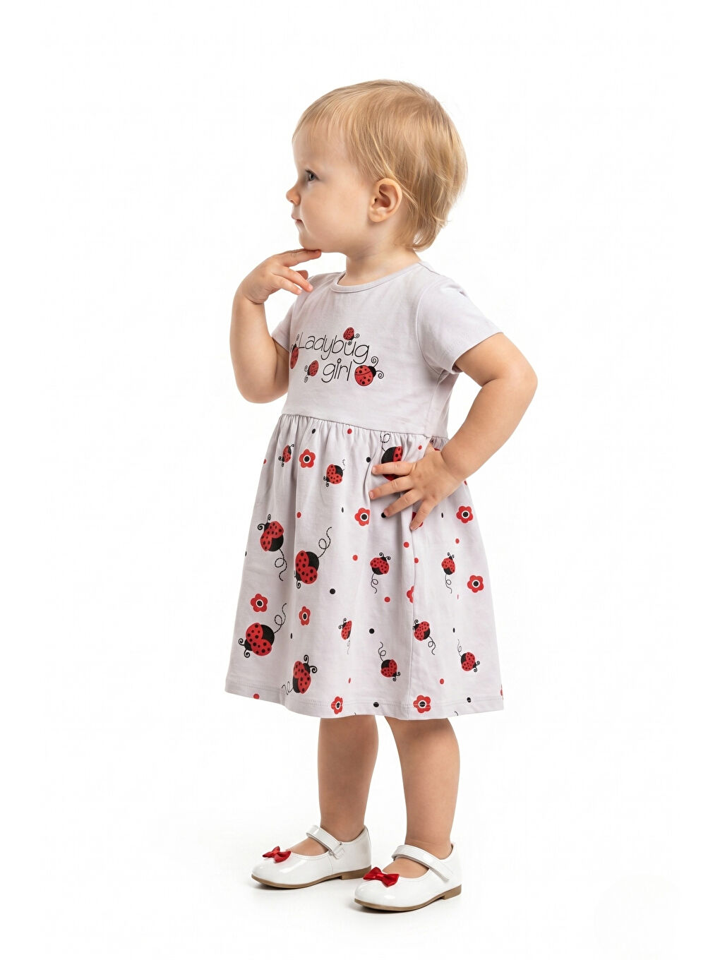 Lila Kız Bebek Bisiklet Yaka Kısa Kollu Belden Oturtmalı Baskılı Elbise  22270-2