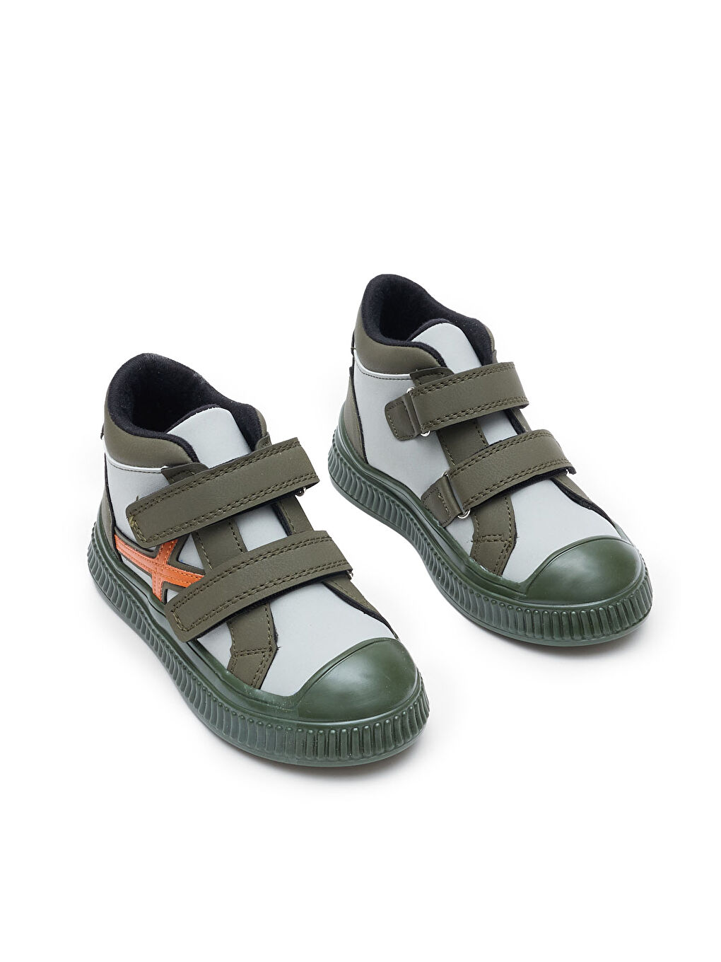 Çocuk Unisex Haki Esnek Termo Taban Çift Cırtlı Şerit Desenli Spor Kısa Bot-1