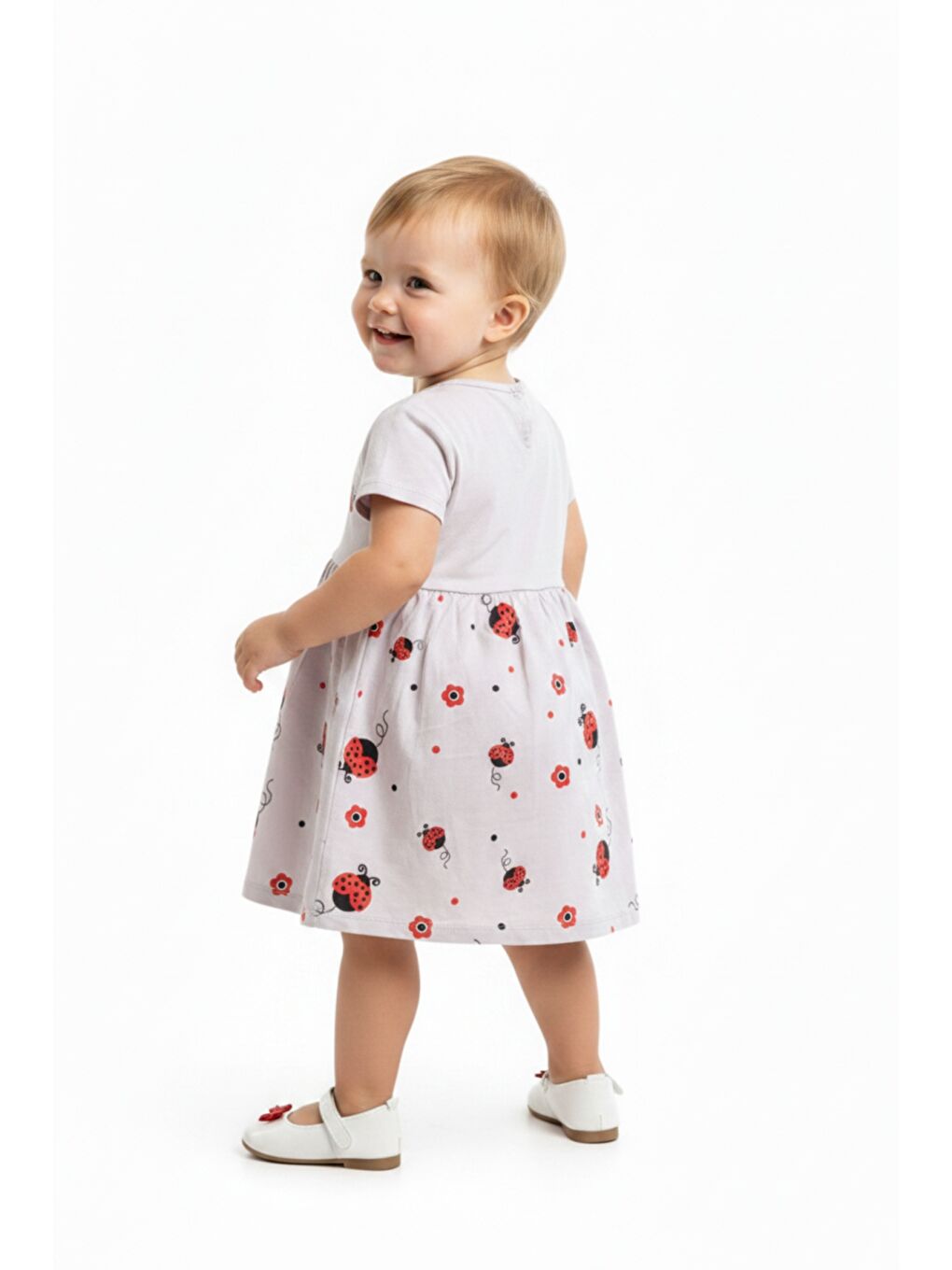 Lila Kız Bebek Bisiklet Yaka Kısa Kollu Belden Oturtmalı Baskılı Elbise  22270-4