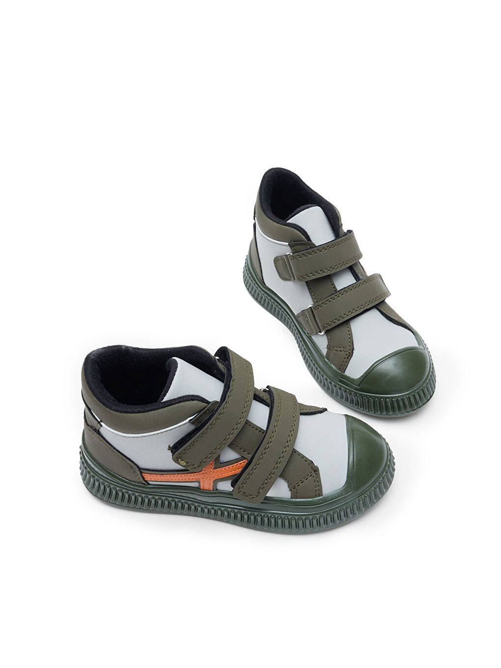 Çocuk Unisex Haki Esnek Termo Taban Çift Cırtlı Şerit Desenli Spor Kısa Bot-2