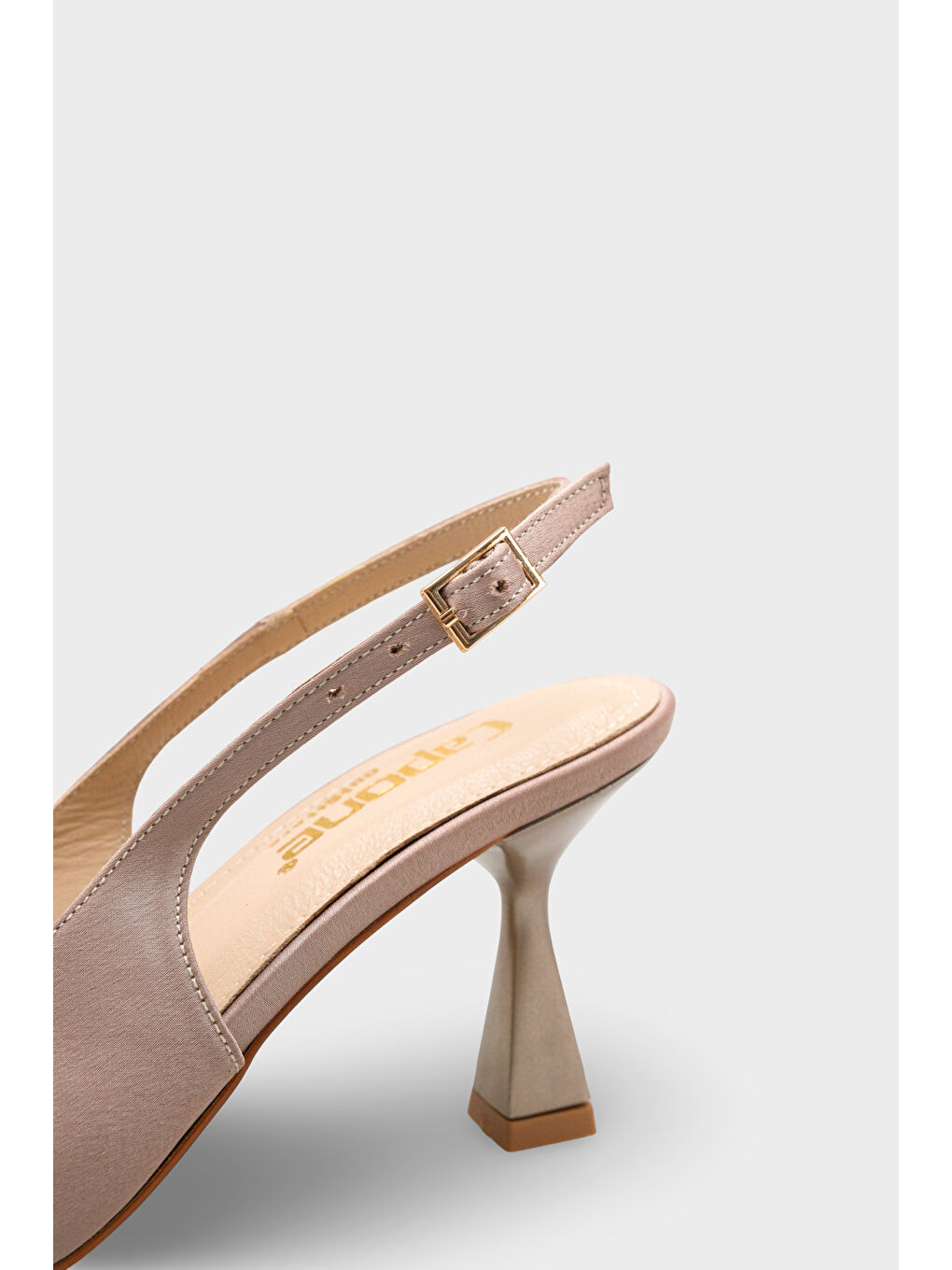 Bej Pam Küt Sivri Burunlu Fiyonklu Arkası Açık Saten Kadın Ayakkabı-3