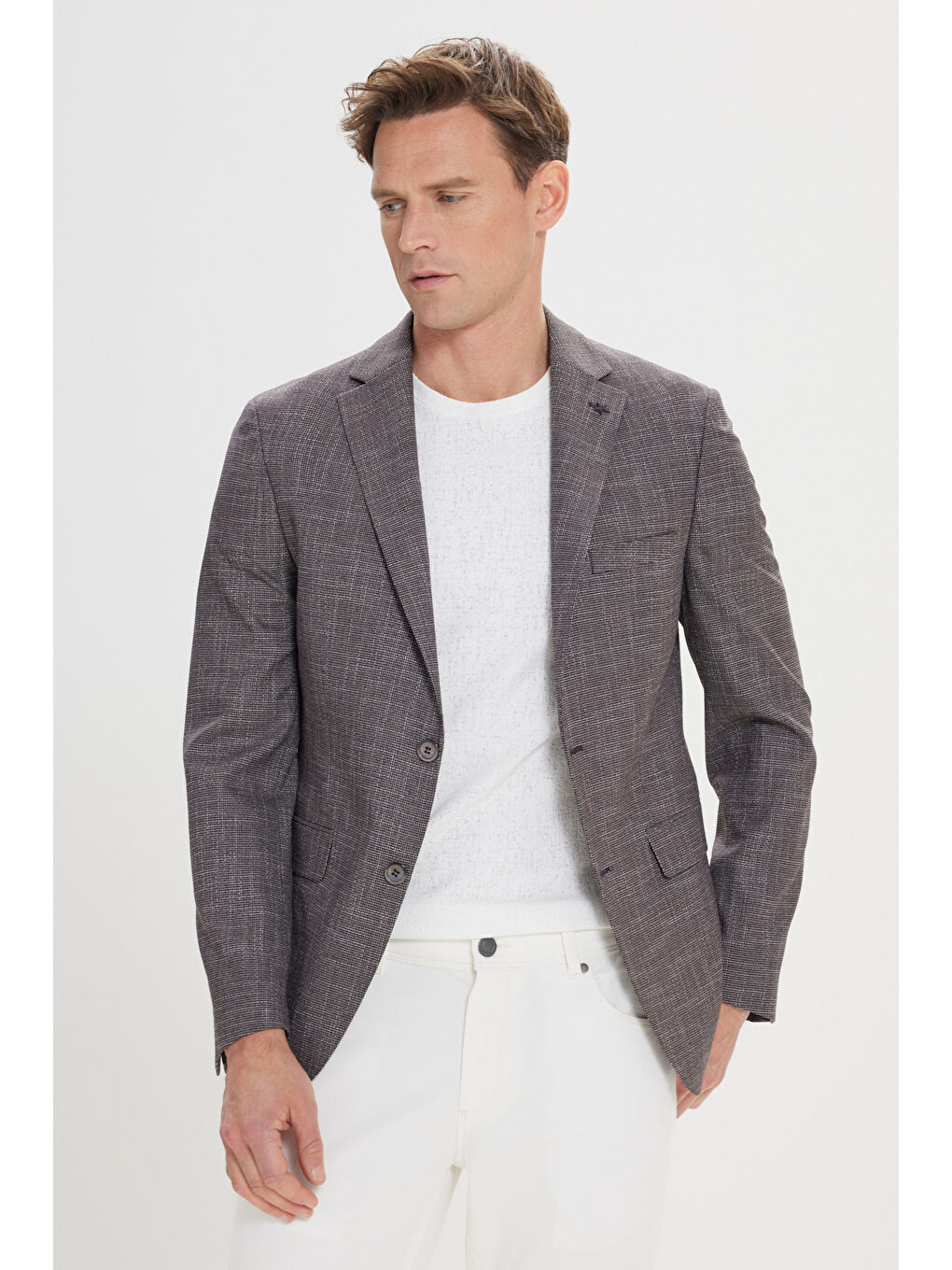 Erkek Siyah-Bordo Slim Fit Dar Kesim Mono Yaka Desenli Blazer Ceket-4