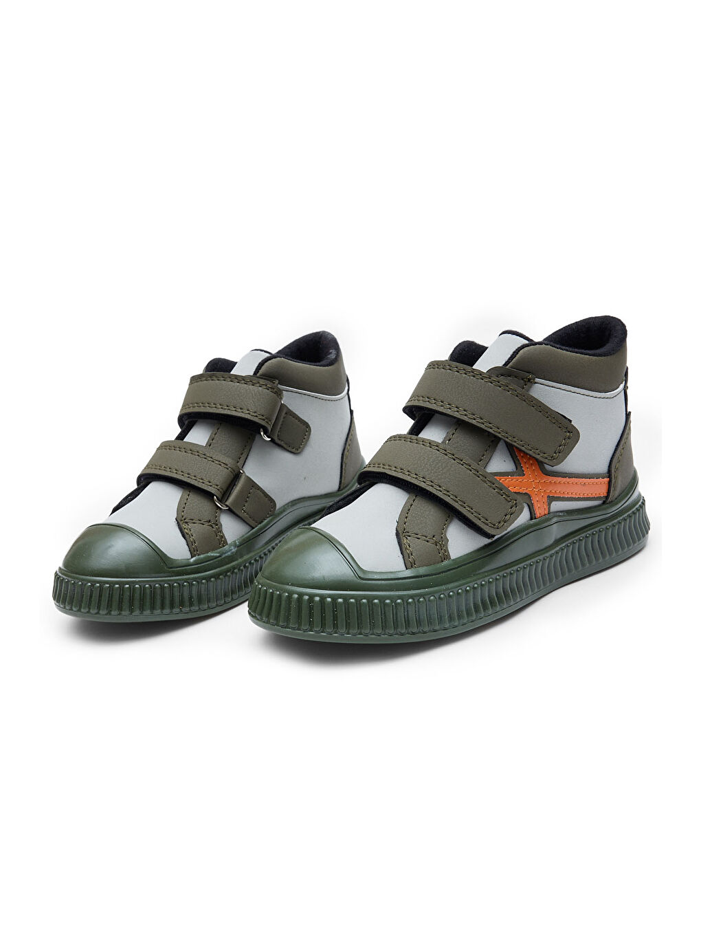 Çocuk Unisex Haki Esnek Termo Taban Çift Cırtlı Şerit Desenli Spor Kısa Bot-4