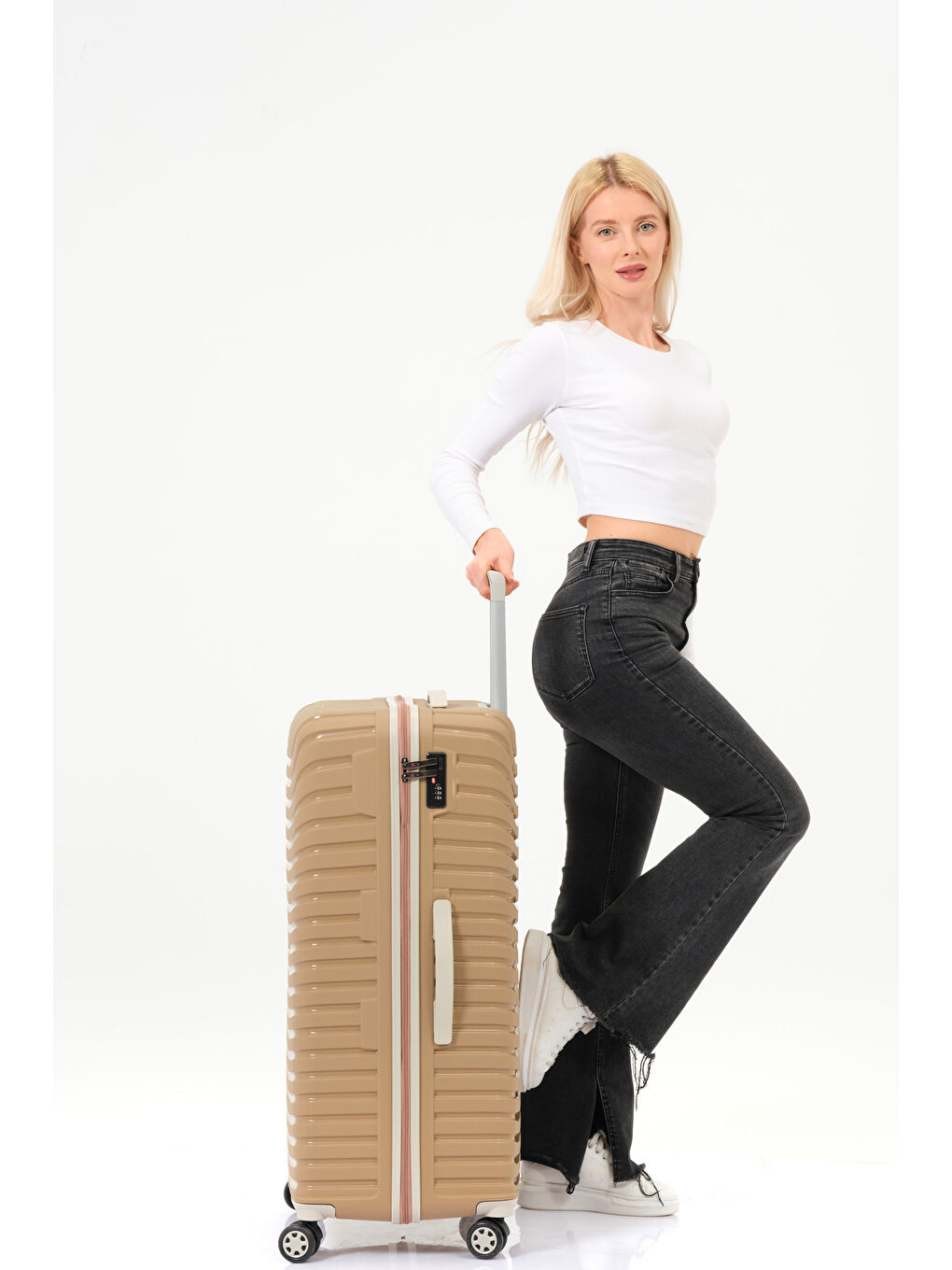 Sarı Büyük Boy Gold-Krem PP Valiz-3