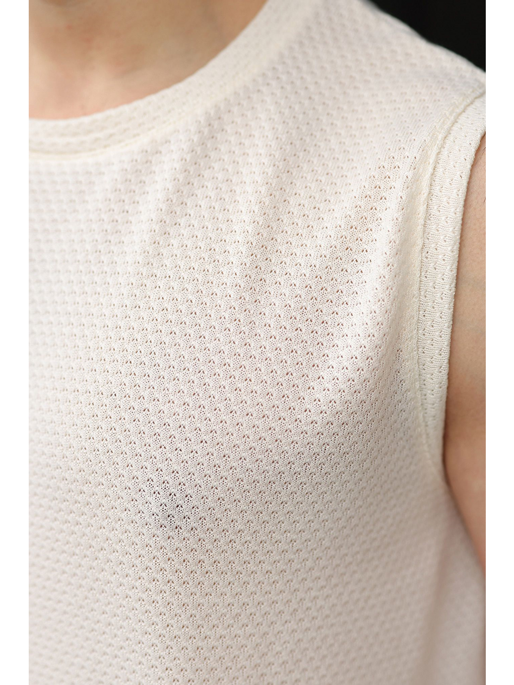 Ekru Bisiklet Yaka Jakarlı Kolsuz Erkek Tişört E7180-2