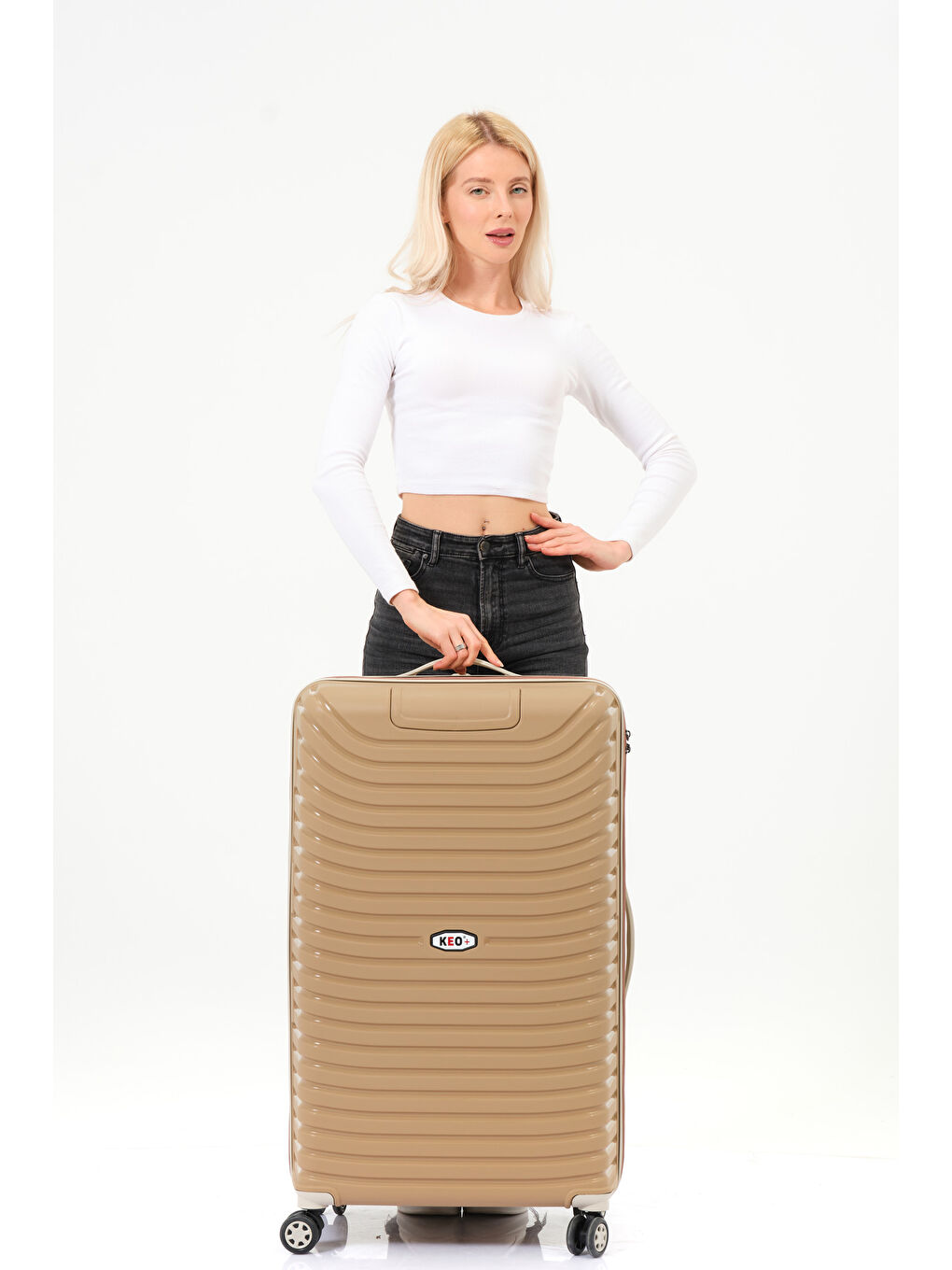 Sarı Büyük Boy Gold-Krem PP Valiz-5