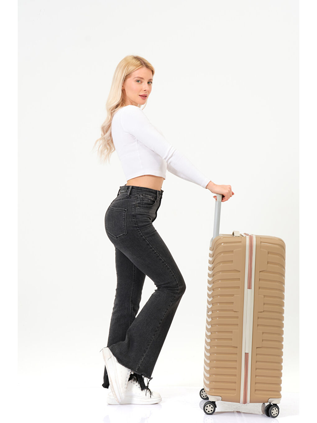 Sarı Büyük Boy Gold-Krem PP Valiz-6