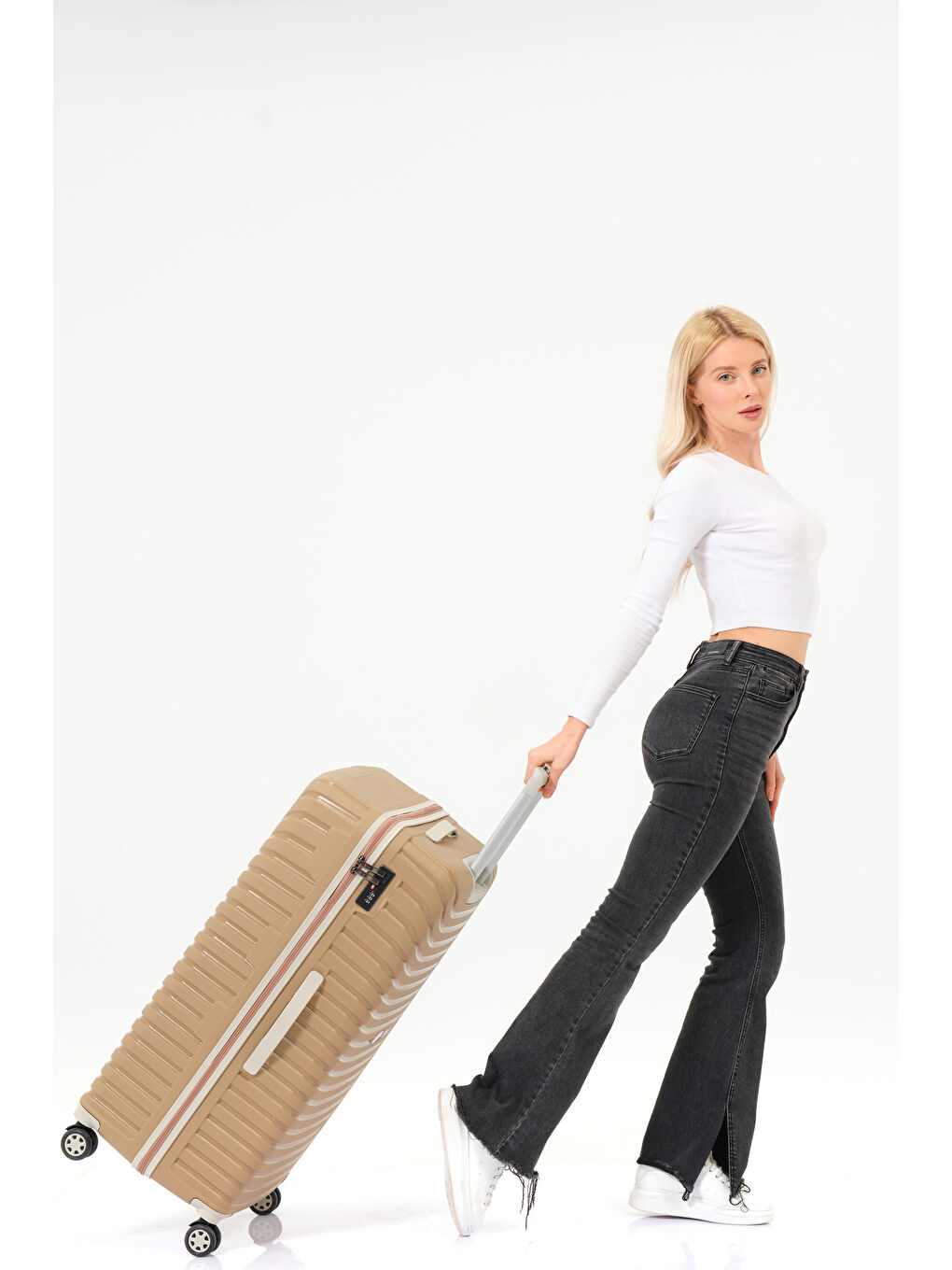 Sarı Büyük Boy Gold-Krem PP Valiz-7