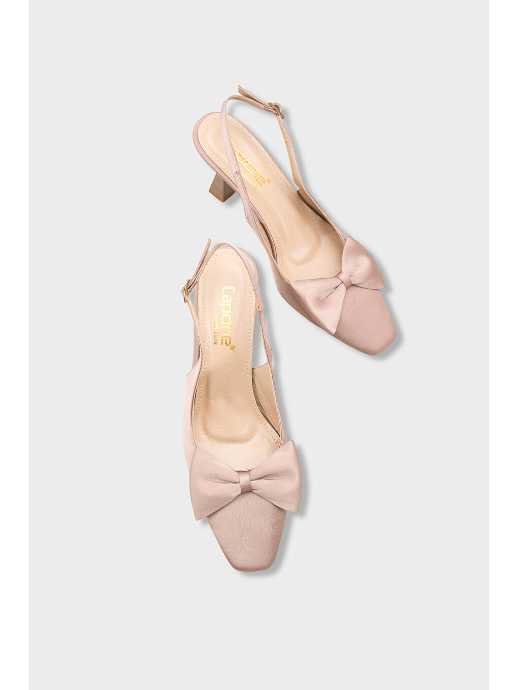 Bej Pam Küt Sivri Burunlu Fiyonklu Arkası Açık Saten Kadın Ayakkabı-5