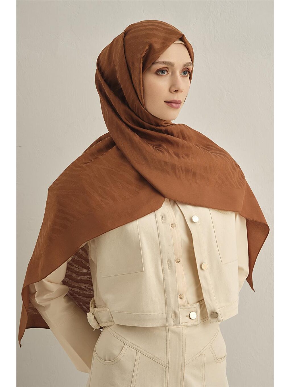 Kahverengi Pamora Zebra Desen Şal 1 16-2