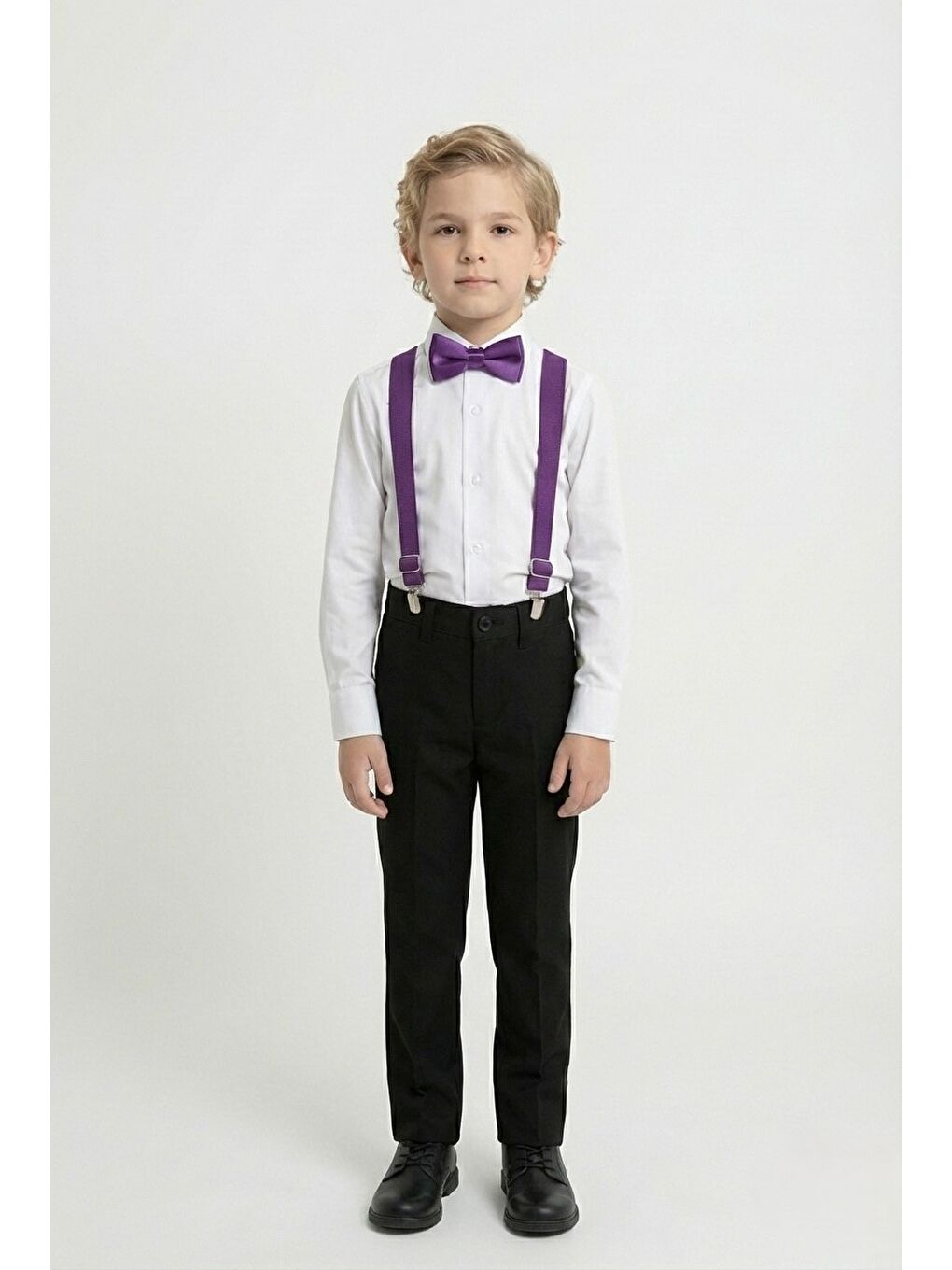 Mor Beyaz Gömlekli Erkek Çocuk Takım M00787