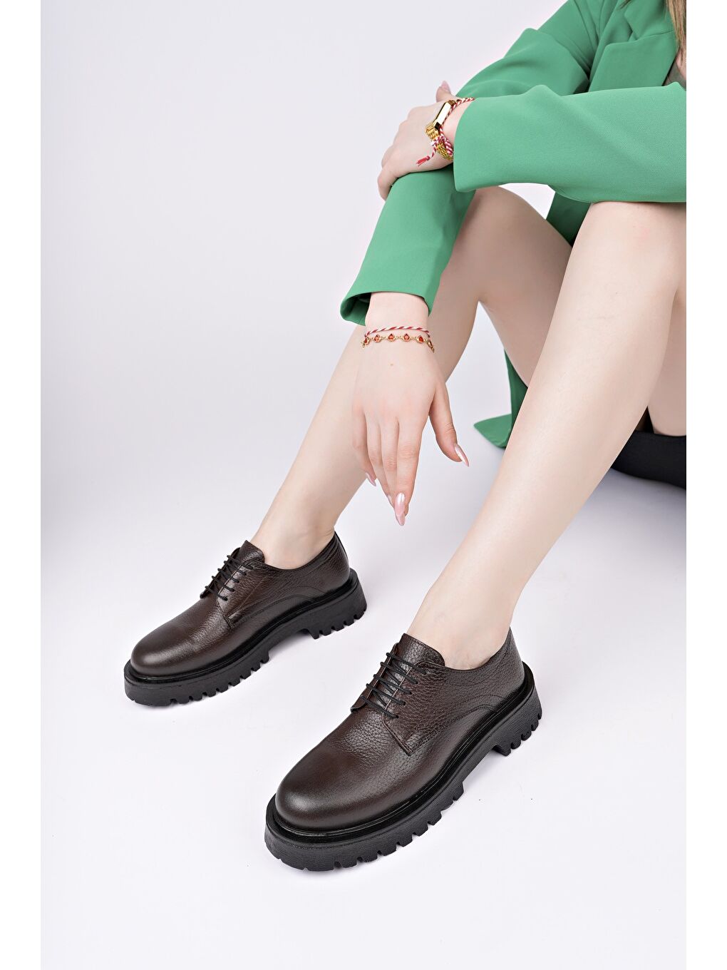 Kahverengi BLANCA Kadın Bağcıklı Hakiki Deri Kalın Taban Günlük Casual Makosen Ayakkabı-4